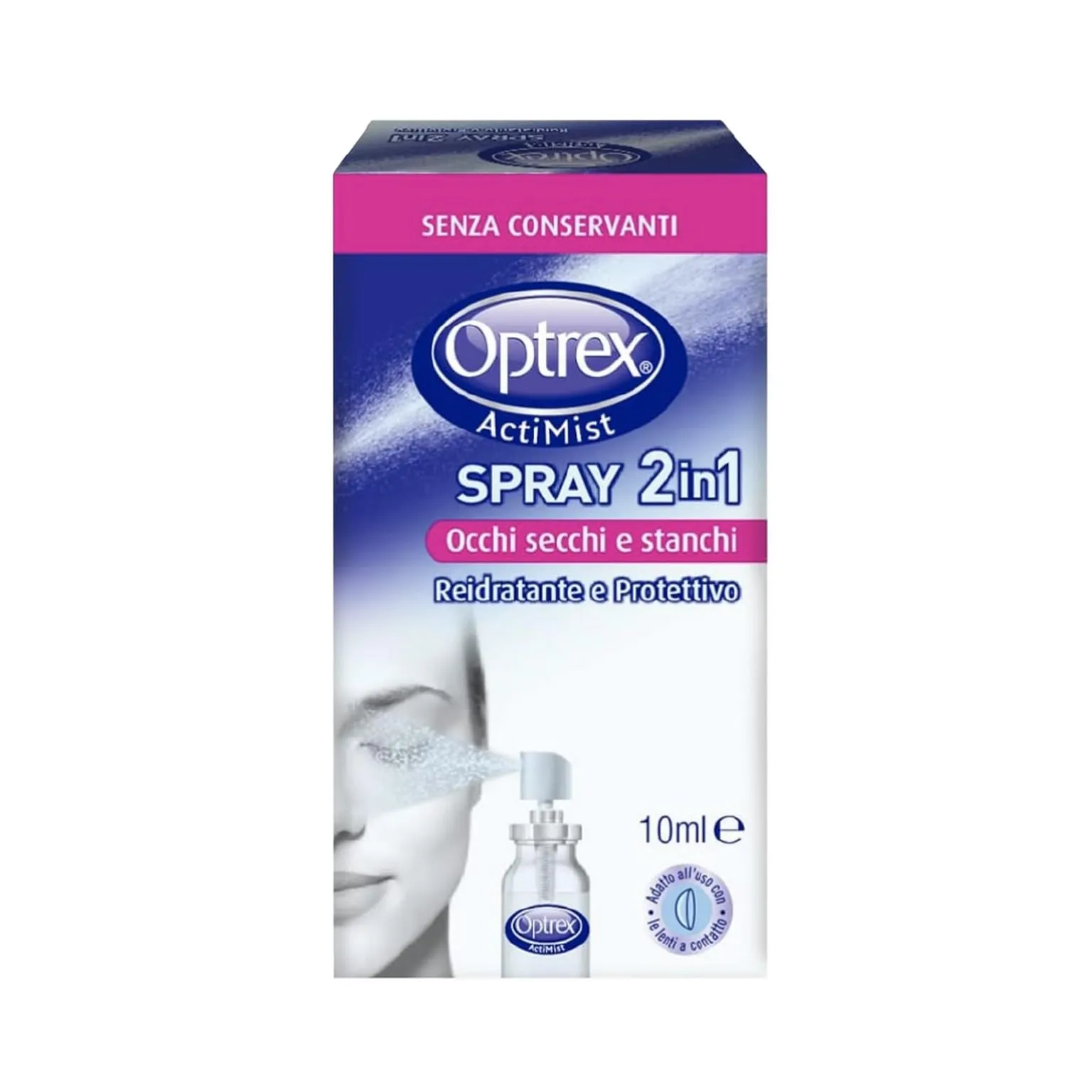 Optrex ActiMist 2 in 1, Collirio Spray Reidratante e Protettivo con Estratti Naturali per Occhi Rossi, Irritati e Gonfi, 10 ml