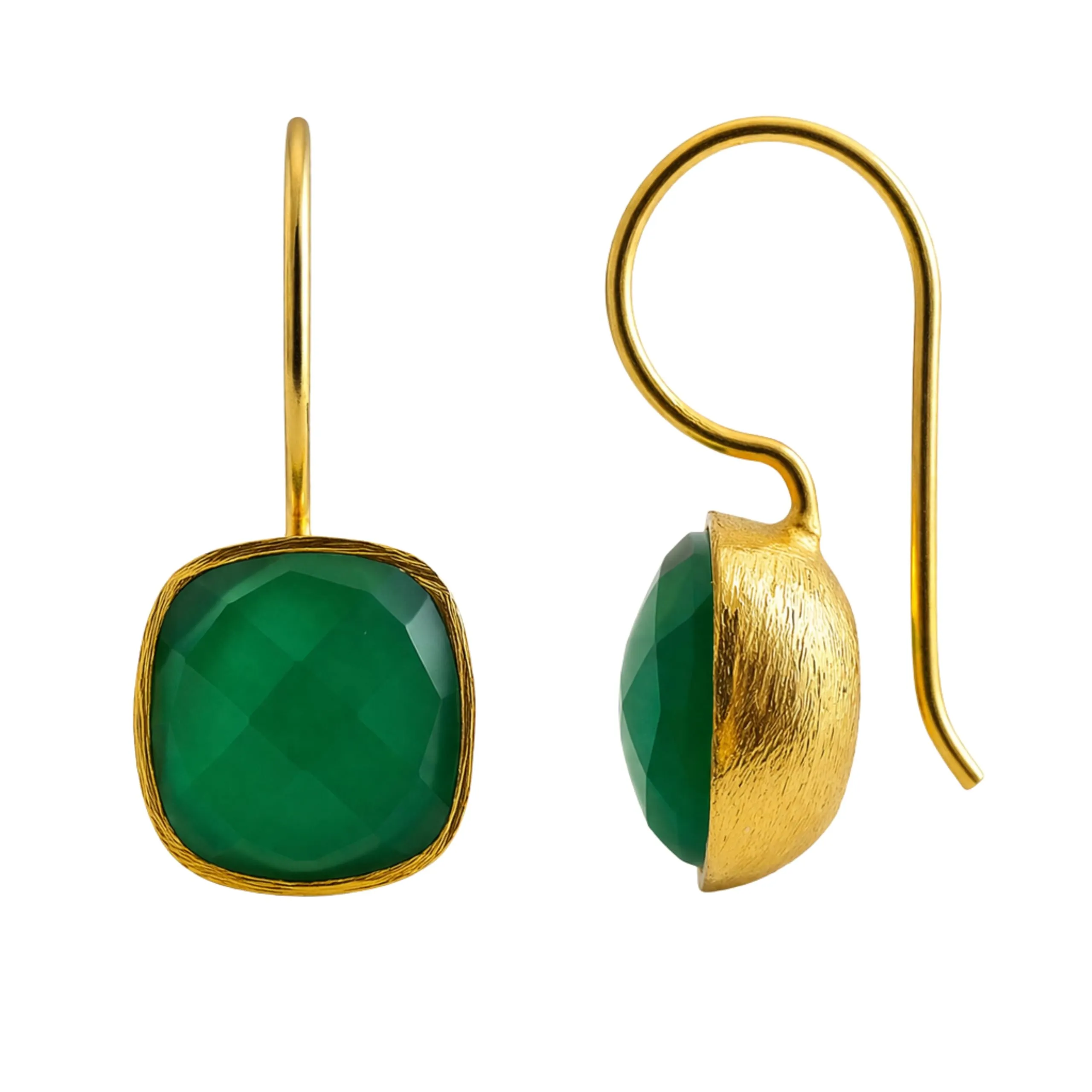Orecchini pendenti in argento 925 placcato oro con onice verde - Taglio a cuscino - Eleganza naturale e raffinata