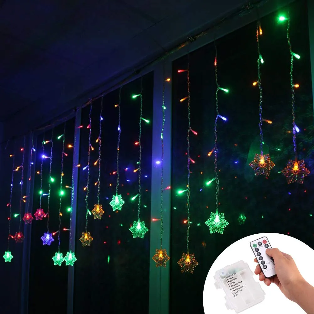 Klighten Tenda Luci LED, Luci cascata, Strisce LED, 96er Led Luci 3.5 * 0.65m Telecomando, Alimentato da Batteria, Impermeabili IP44, per finestra, porta, patio, giardino, feste, Natale (RGB)