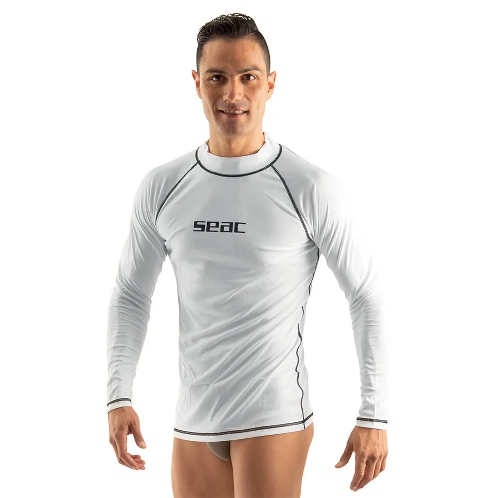 Seac T-Sun Long Man, Maglia protettiva Rash Guard per snorkeling e nuoto anti UV, bianco, M