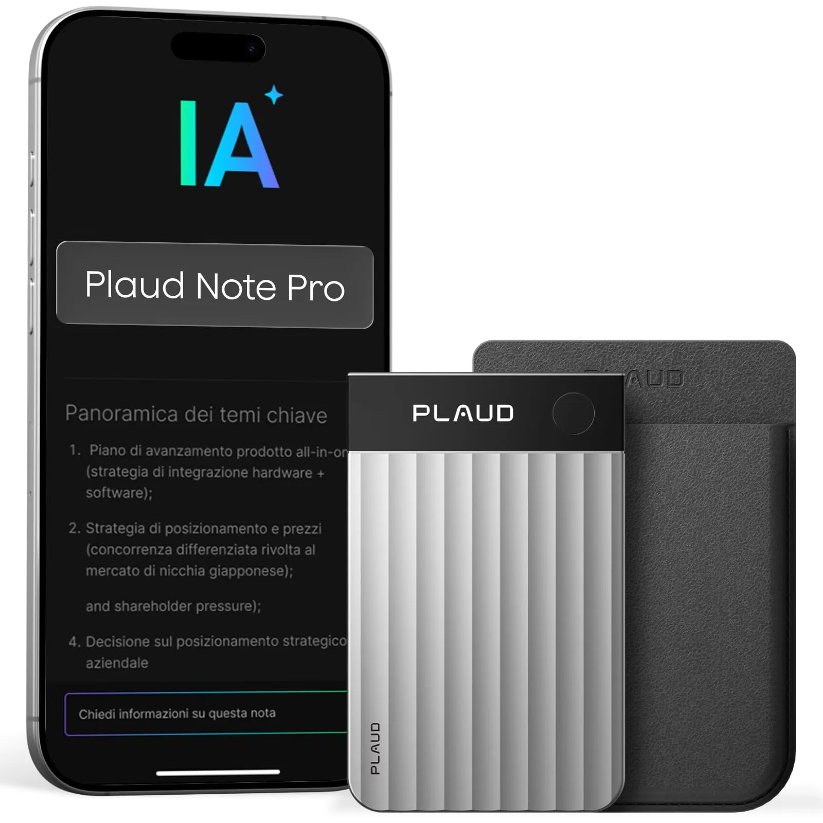 Plaud Note Pro Registratore Vocale AI Professionale con Custodia Audio Digitale Trascrivi Riassumi con Tecnologia AI Controllo App Perfetto per Riunioni Lezioni Chiamate Colloqui