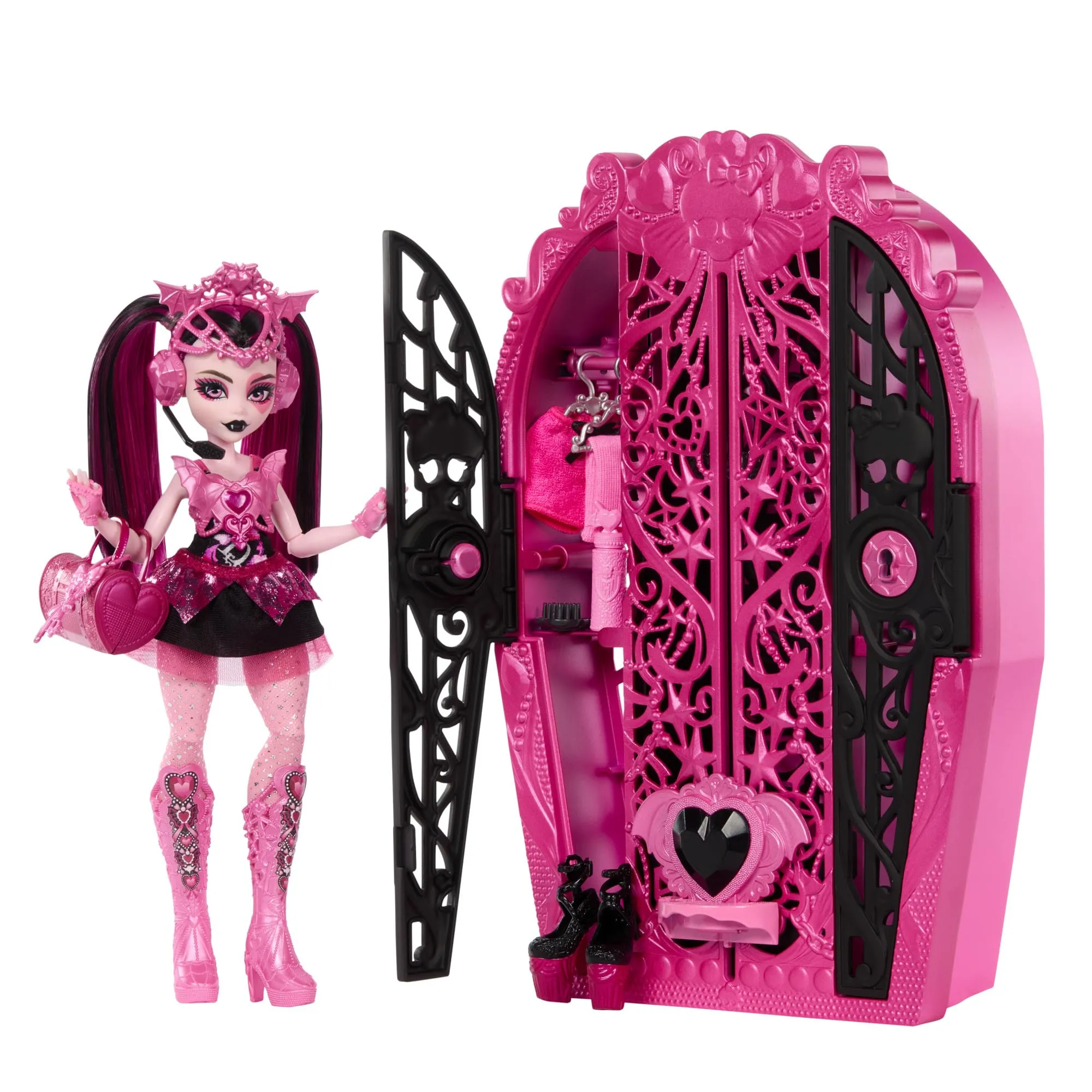 Monster High Segreti da Brivido - Draculaura Misteri Mostruosi, Set con Bambola e Guardaroba, 19 Accessori e Capi d'Abbigliamento a Sorpresa Inclusi, Giocattolo per Bambini, 4+ Anni, HXH84