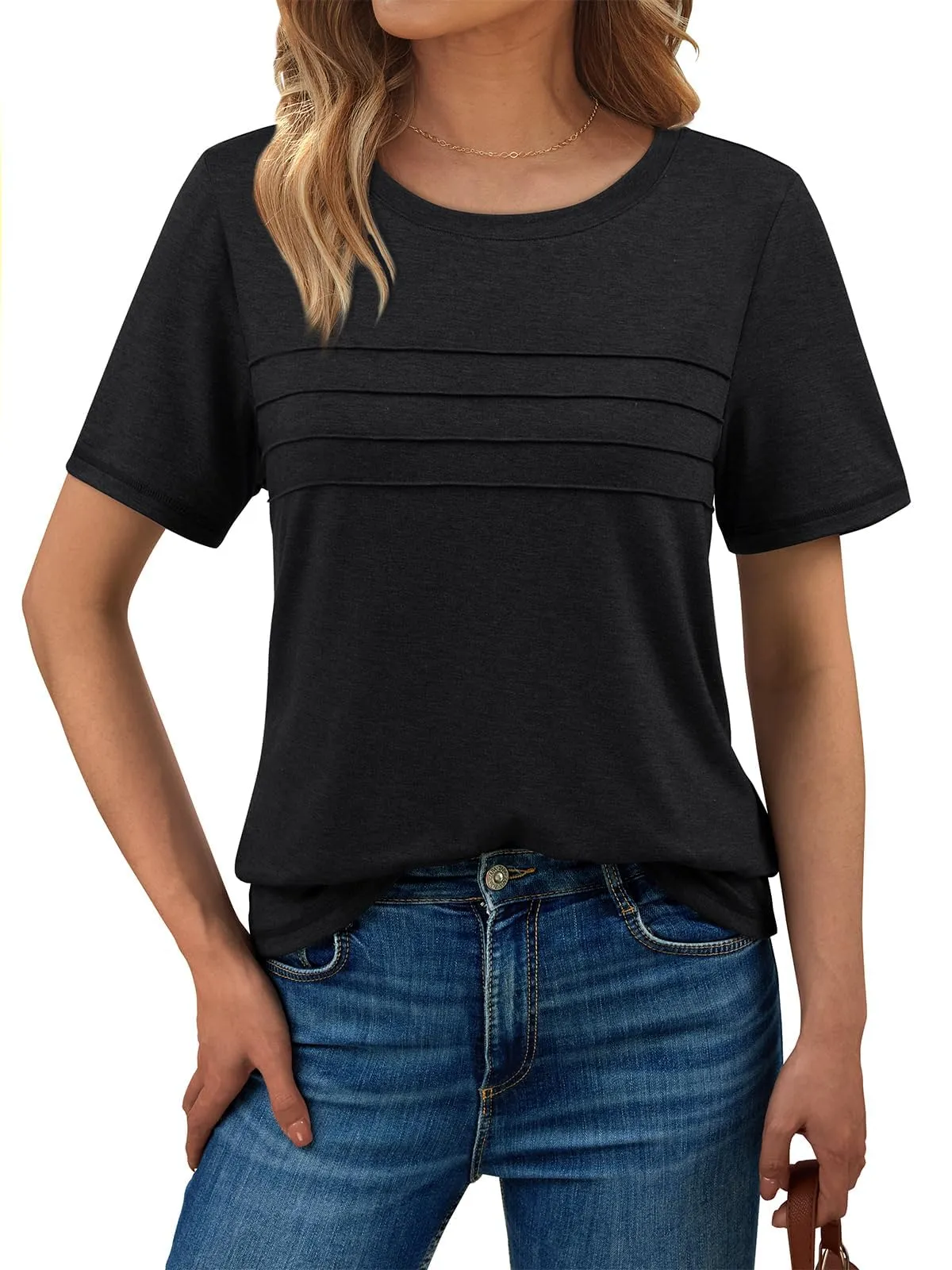 Haslike Maglietta Estiva da Donna, vestibilità Ampia, Tinta Unita, a Maniche Corte, Nero, XL