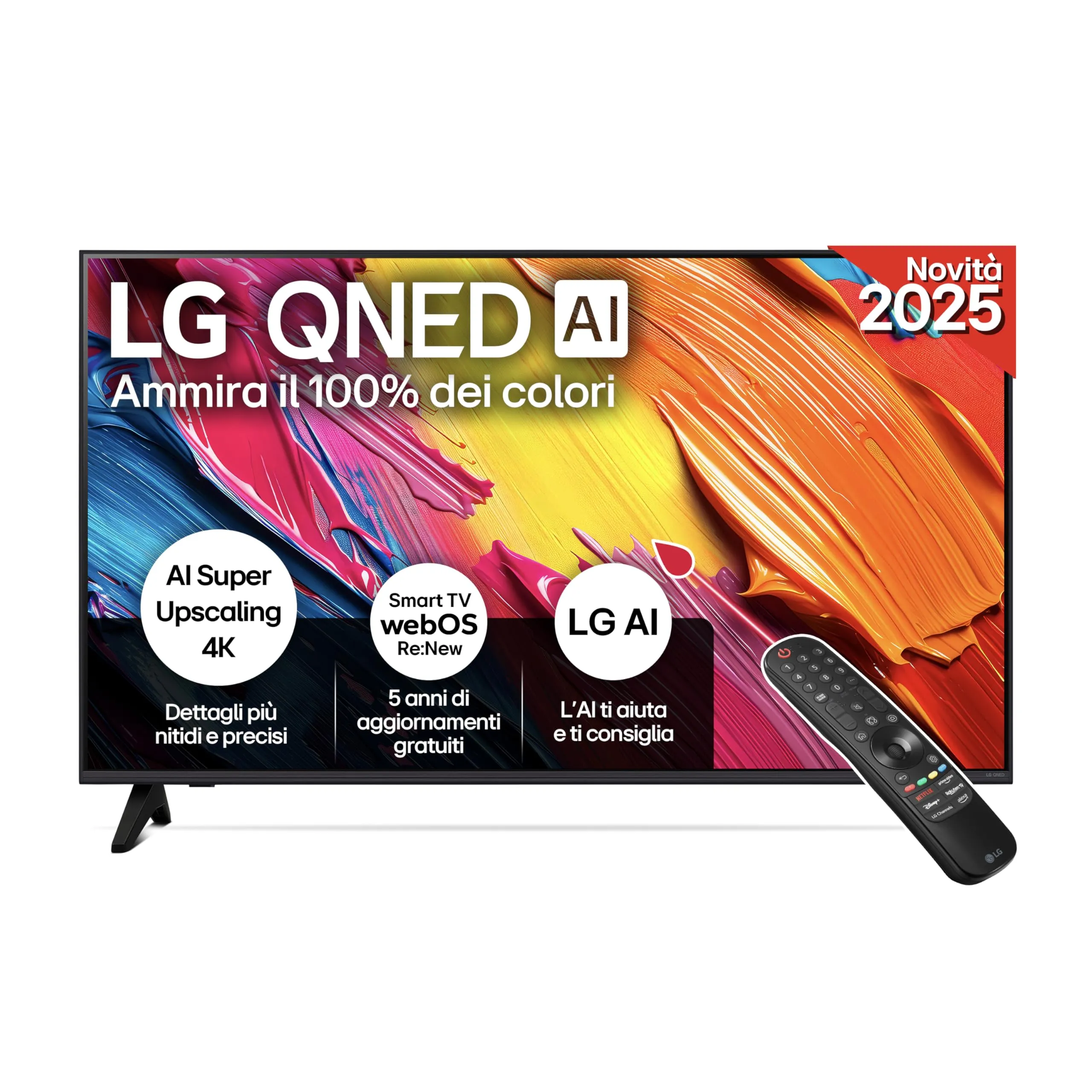 LG QNED AI QNED70 43 pollici, Smart TV 4K, Processore α7 Gen8, Dynamic QNED Color, webOS con AI e telecomando puntatore AI, Gaming con VRR 4K@60Hz, 43QNED70A6A 2025