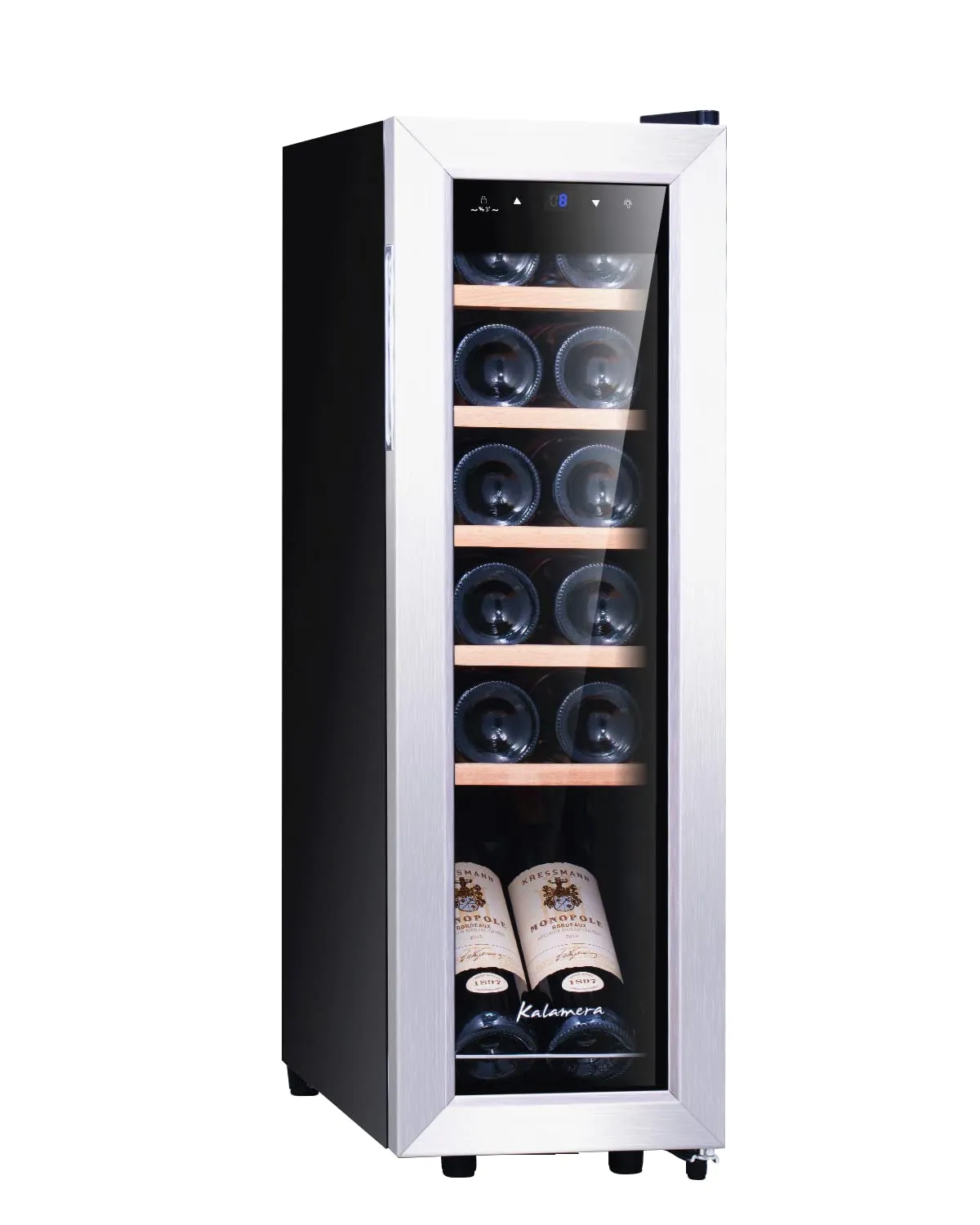 Kalamera Frigorifero per vini, frigorifero per vini da 12 bottiglie e 35 litri con compressore, 5-18°C, KRC-35FCSS