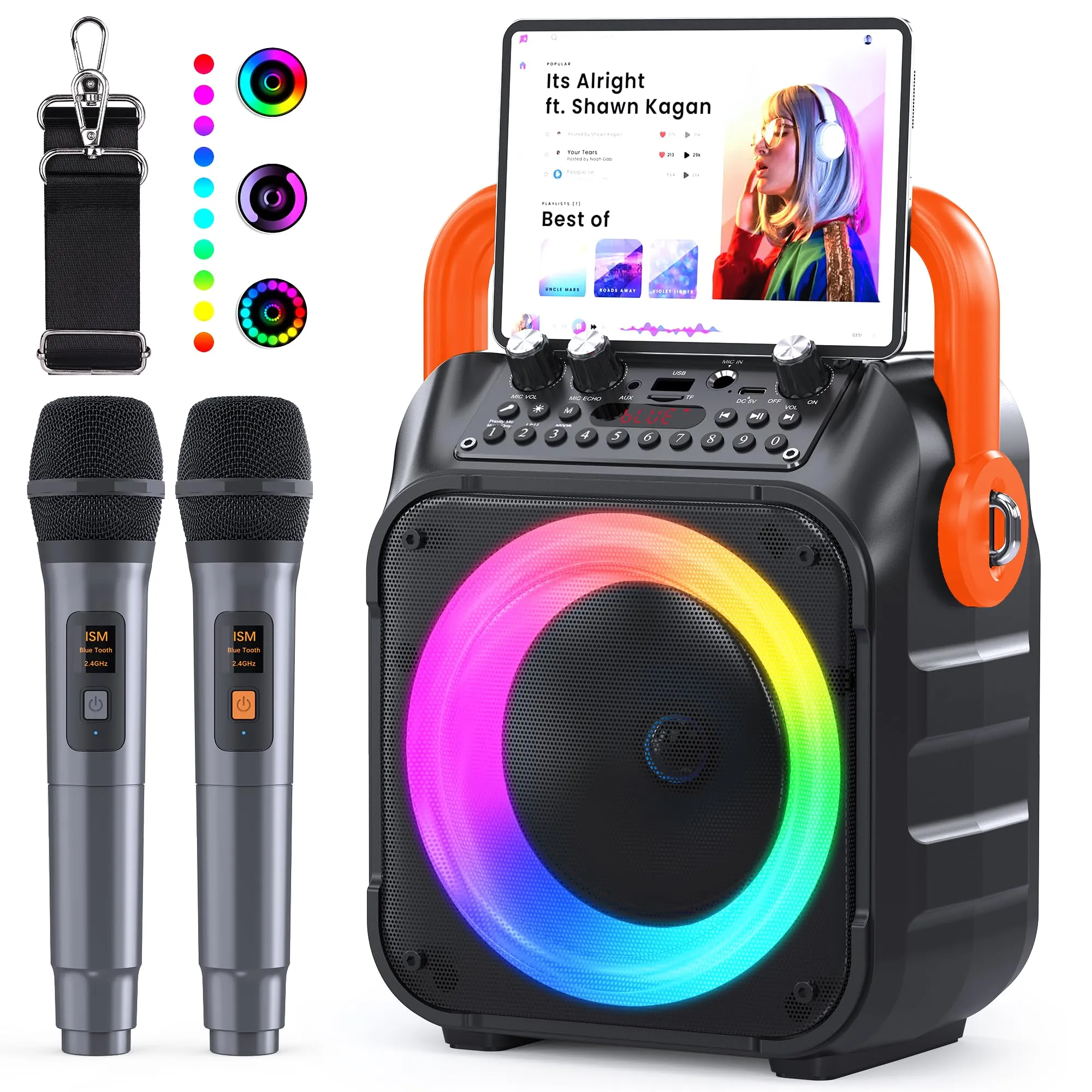 Ankuka Karaoke con Microfono Karaoke Professionale Completo Karaoke per Adulti con 2 Microfoni Wireless Cassa Bluetooth Potatile con PA Sistema, Supporta Bluetooth/TF/USB/AUX/FM/TWS