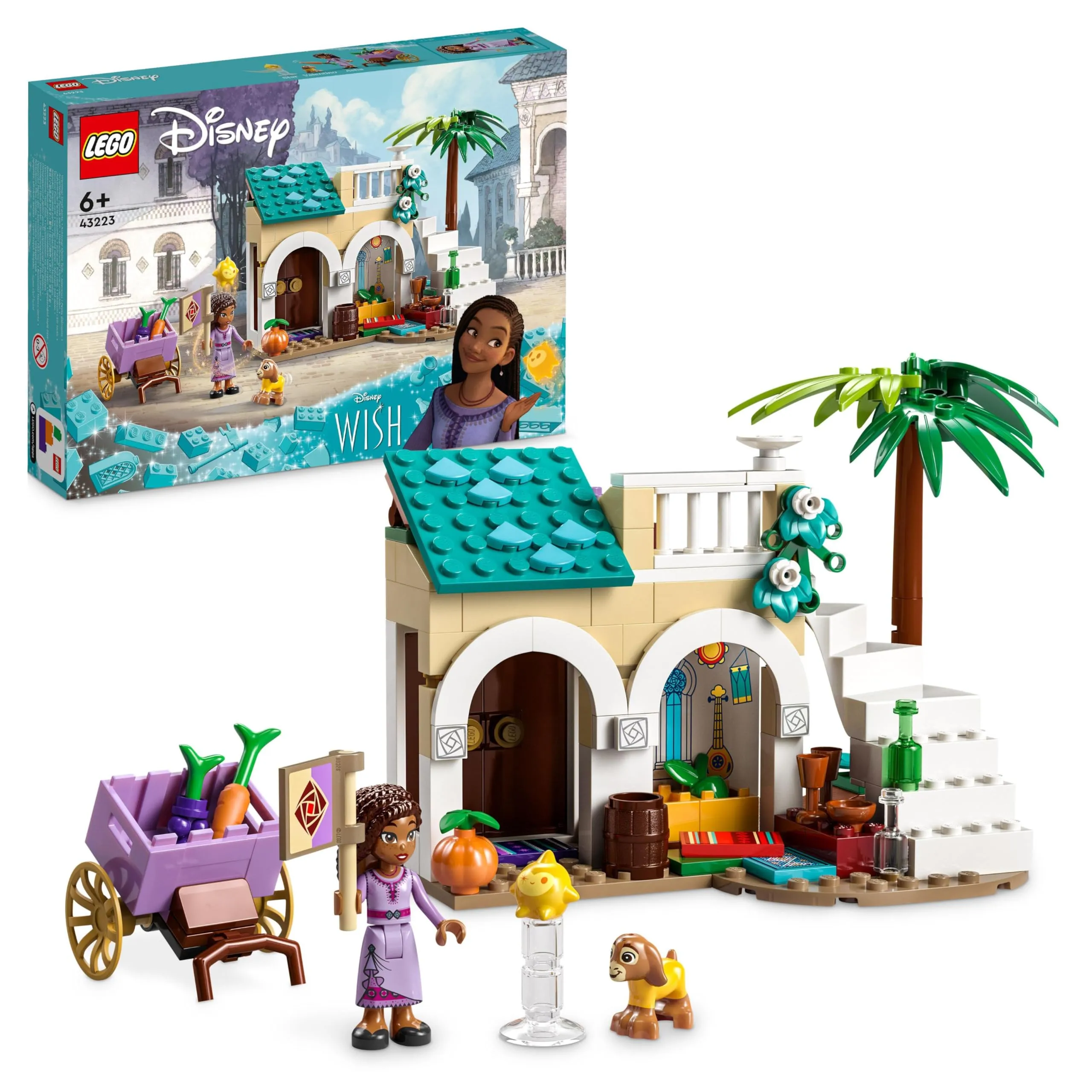 LEGO Disney Wish Asha nella Città di Rosas, Set dal Film Wish con Mini Bambolina di Asha e le Figure di Star e Valentino la Capra Giocattolo, Giochi per Bambine e Bambini da 6 Anni, Idea Regalo 43223