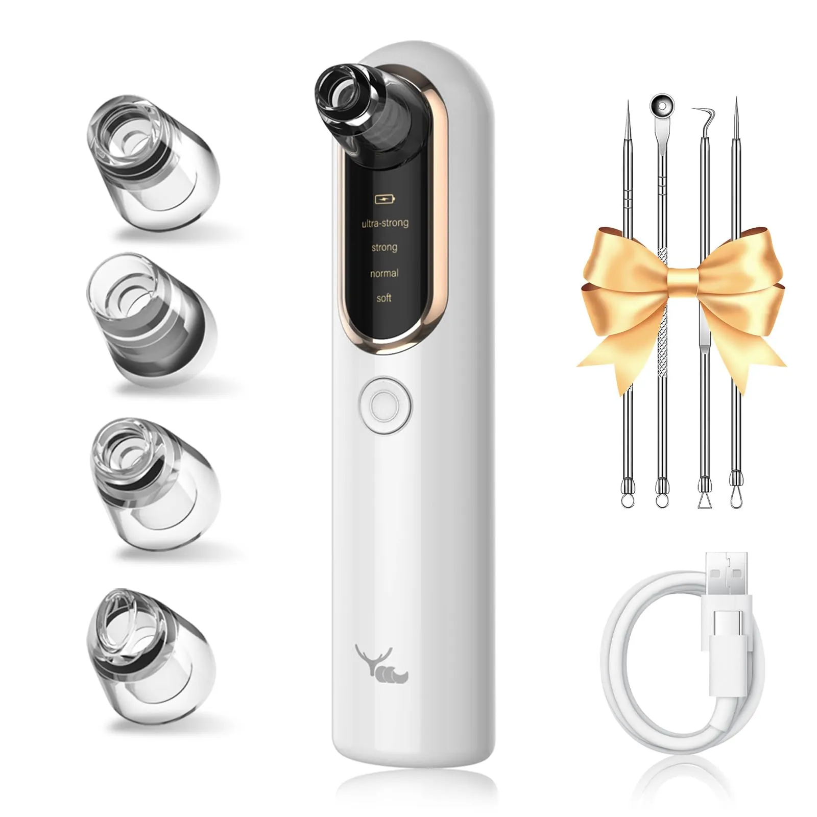 Yccu Aspiratore Punti Neri Professionale, Elettrico Comedone per Pulizia Viso e Rimozione Pori, Aspira Brufoli e Impurità con 4 Testine e 4 Modalità di Aspirazione, Blackhead Remover Vacuum