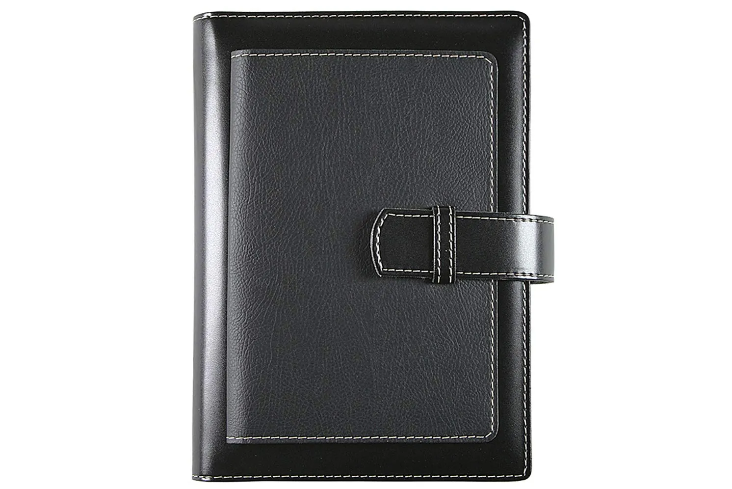 Agenda 2025 in similpelle "Double Notes" Giornaliera 17x24 -chiusura a fascetta-Handmade in Italy - nero