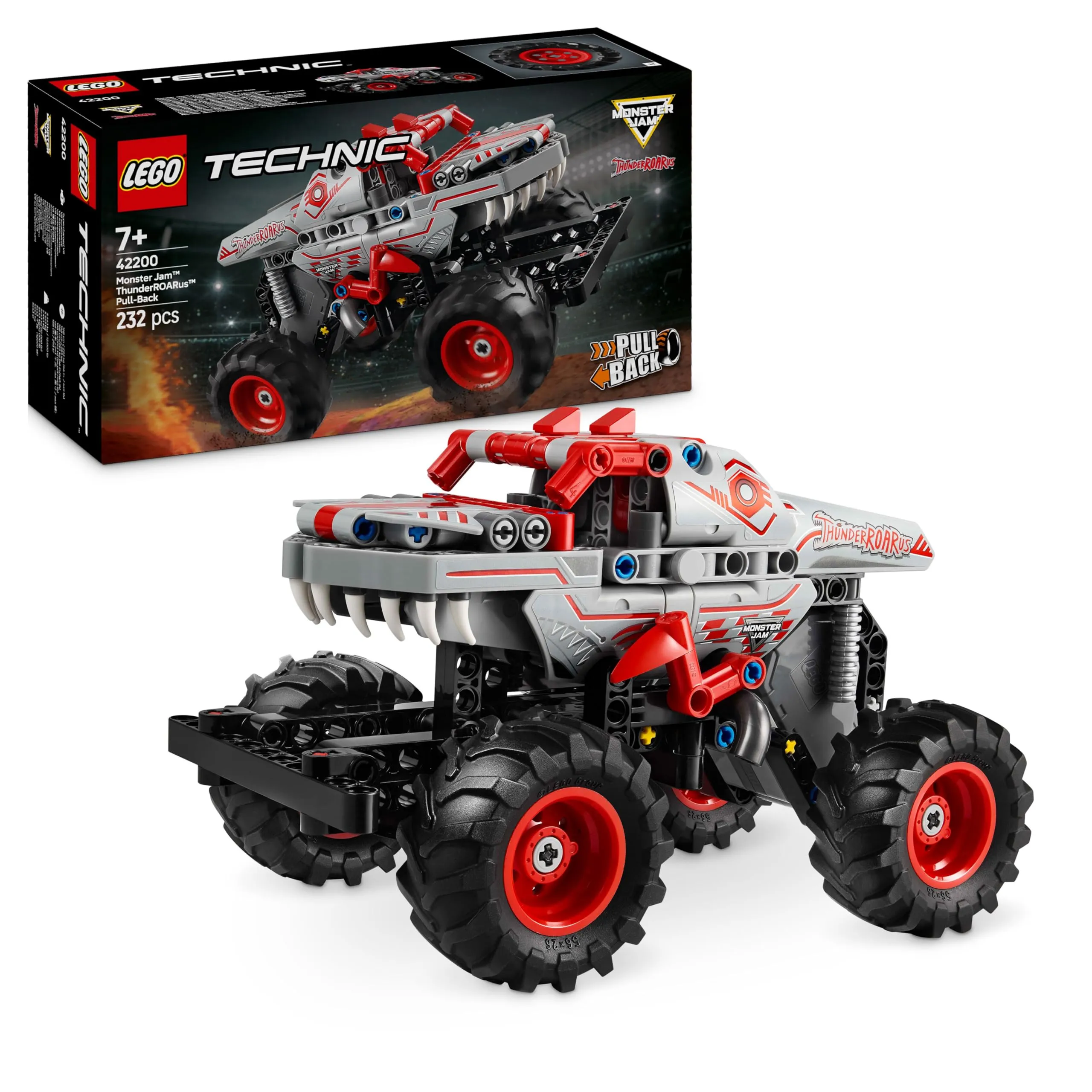 LEGO Technic Pull-Back ThunderROARus, Monster Truck Giocattolo da Costruire, Giochi per Bambini e Bambine da 7 Anni, Idea Regalo di Compleanno per i Fan dei Veicoli e delle Gare Monster Jam 42200