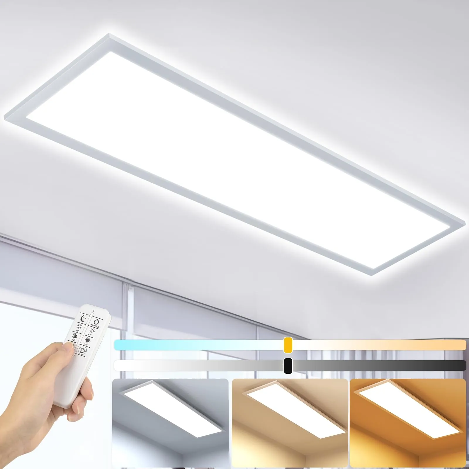 OTREN Plafoniera LED Soffitto Dimmerabile 120x30cm, 40W Pannello LED con Telecomando 3600LM Lampada da Soffitto per Ufficio Soggiorno Camera da Letto Cucina, 2800K-6000K