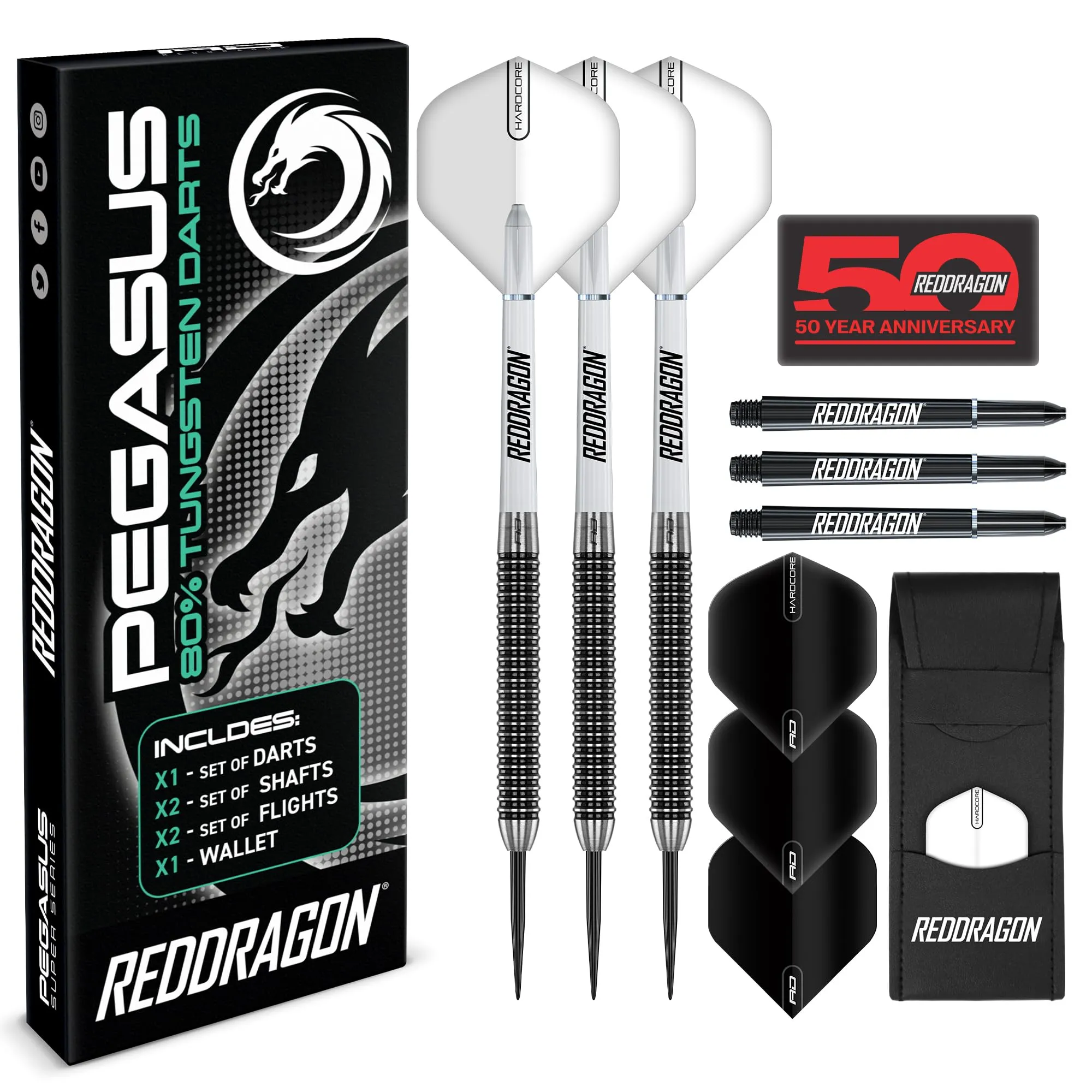 RED DRAGON Pegasus Freccette Steel Tungsteno 23g con Alette Freccetta Nero, Gambi Freccette Nero