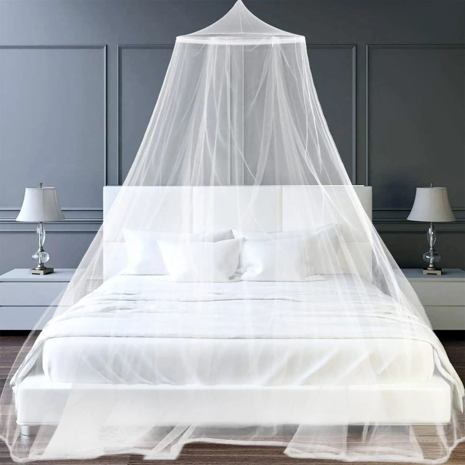 Zanzariera Letto,0.6*2.5*10.5m Baldacchino per letto Bimbi/matrimoniale/Singolo con Kit completo sospensione,Baldacchino per letto matrimoniale rotondo,Zanzariera campeggio Universale Cupola-Bianco