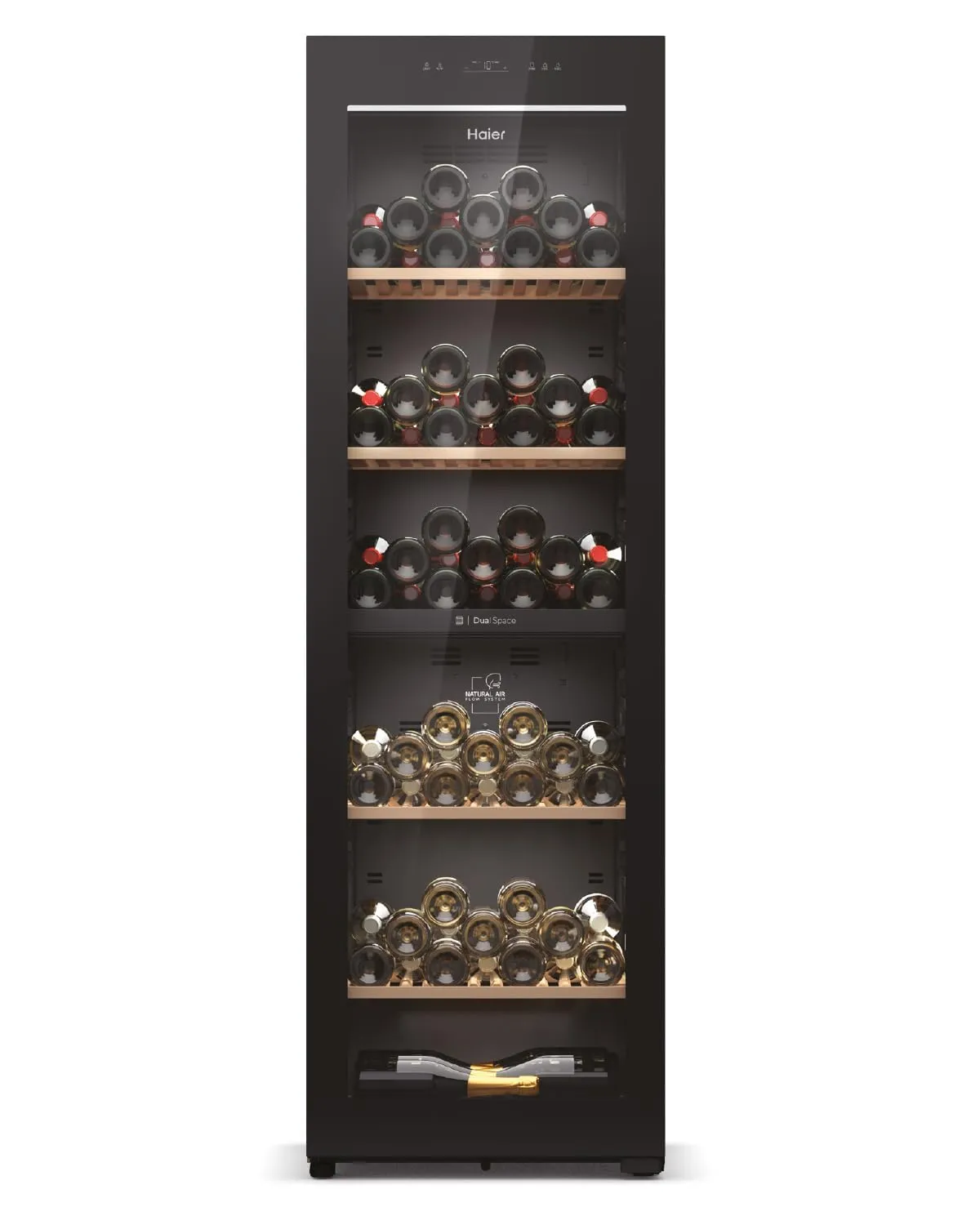 Haier, Cantina Vino HWS236GDEH1, Wine Bank 60 Serie 7, 236 bottiglie, 35 dB, Connessa, Vetro Anti-UV, Doppia zona, Nero, AxLxP 190x59,7x71,4 cm [Classe di efficienza energetica E]