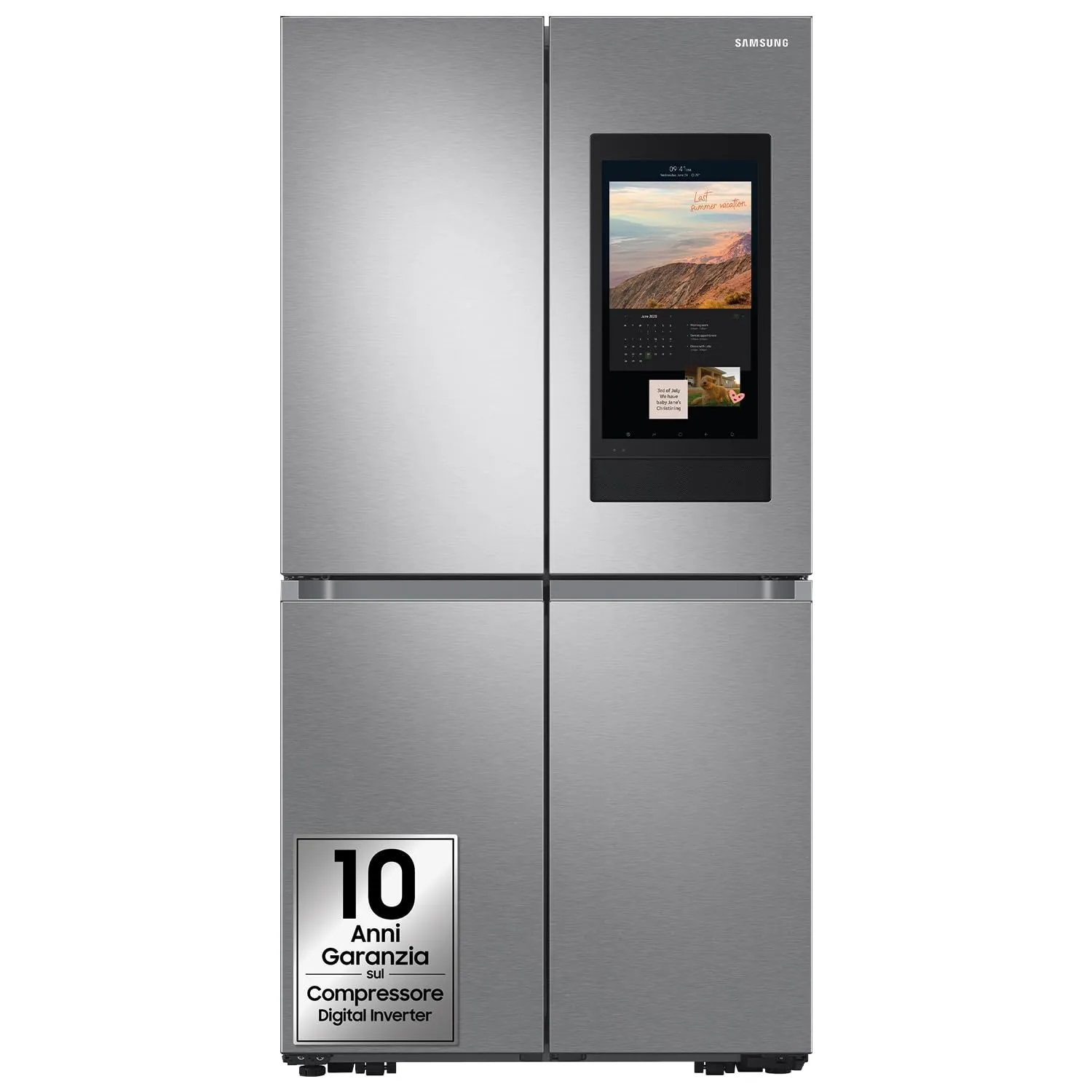 Samsung Frigorifero a 4 Porte Family Hub AI RF65DG9H0ESR/EF, Con AI Vision Inside, Wifi+AI Energy Mode, Beverage Center, Metal Back, 636 L, LxAxP: 91,2 x 183 x 72,3 cm, Inox Spazzolato