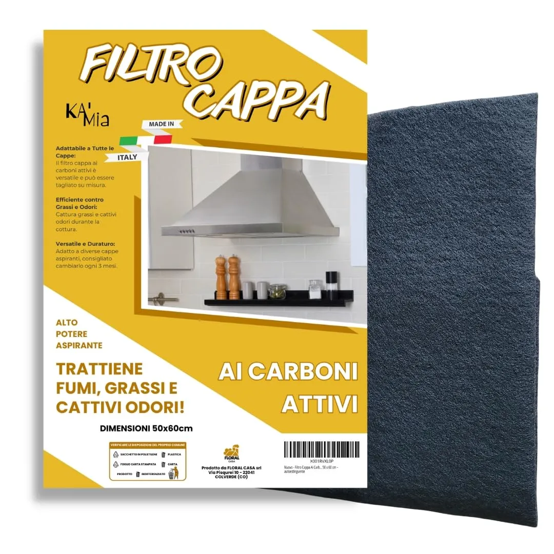 Filtro Cappa Ai Carboni Attivi - universale Adatto a Ogni Cappa, Tagliabile, 50 x 60 cm – autoestinguente