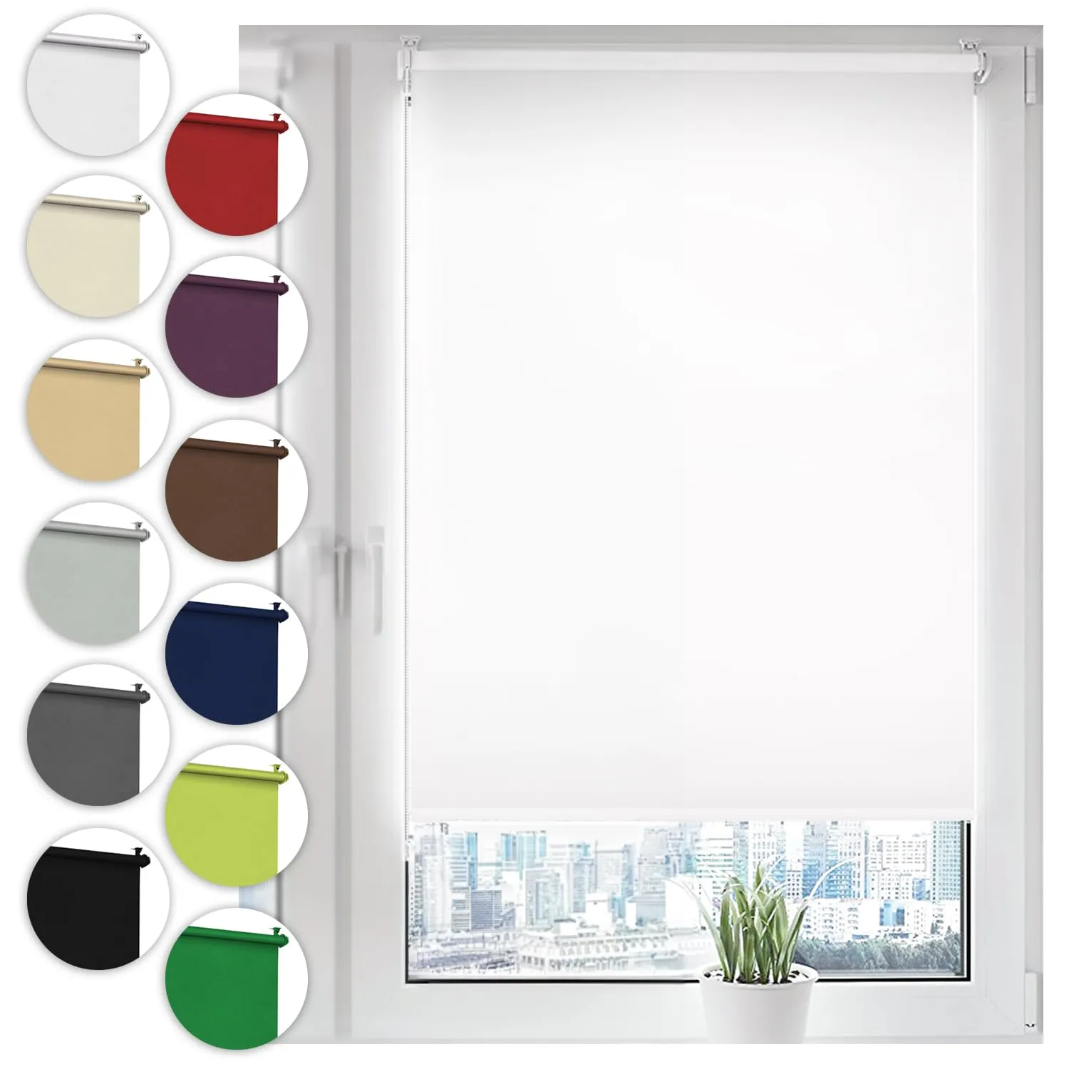 Sonello Tenda a rullo oscurante Klemmfix senza Forare 60cm x 210cm bianco, tenda avvolgibile oscurante con morsetti e con catenella per finestre e porte, Blackout, opaco, Protezione Solare