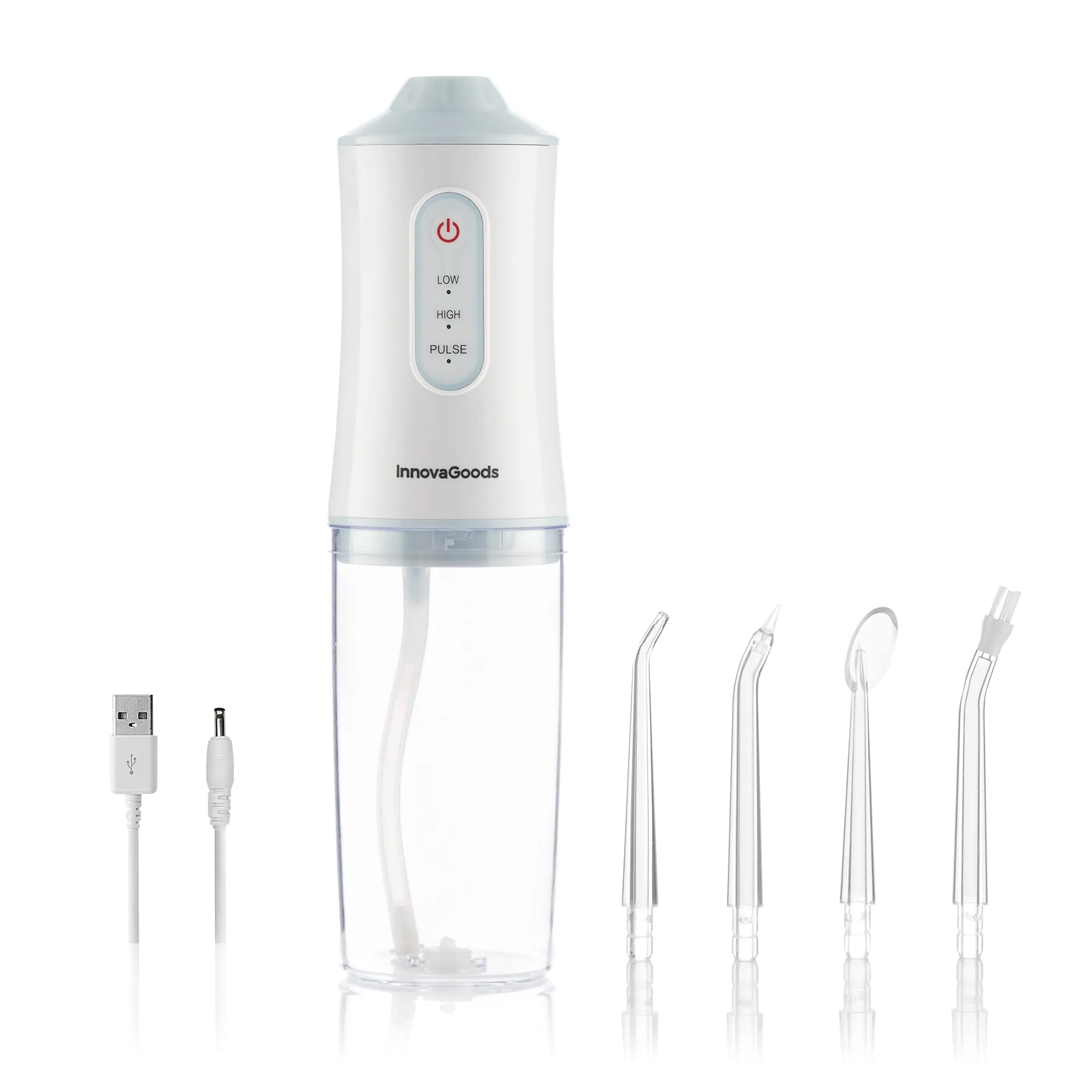 InnovaGoods® Irrigatore dentale ricaricabile portatile Denter, pulisce i tuoi denti in modo profondo ed efficace, con funzione di irrigatore dentale, ideale per l'uso domestico.