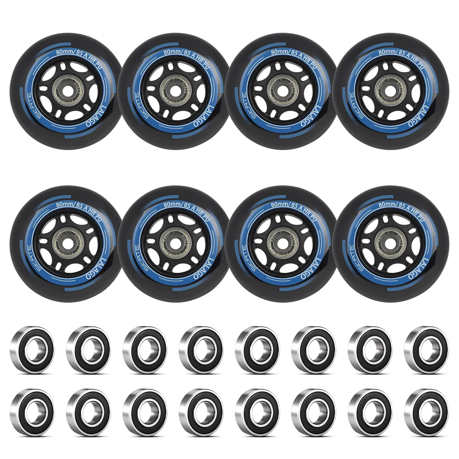 LALAGO 8 Pcs Rotelle per Pattini in Linea, 80mm Ruote per Pattinaggio in Linea, Ruote in Linea con Cuscinetti ABEC 9, per K2 Hudora Gonex Apollo