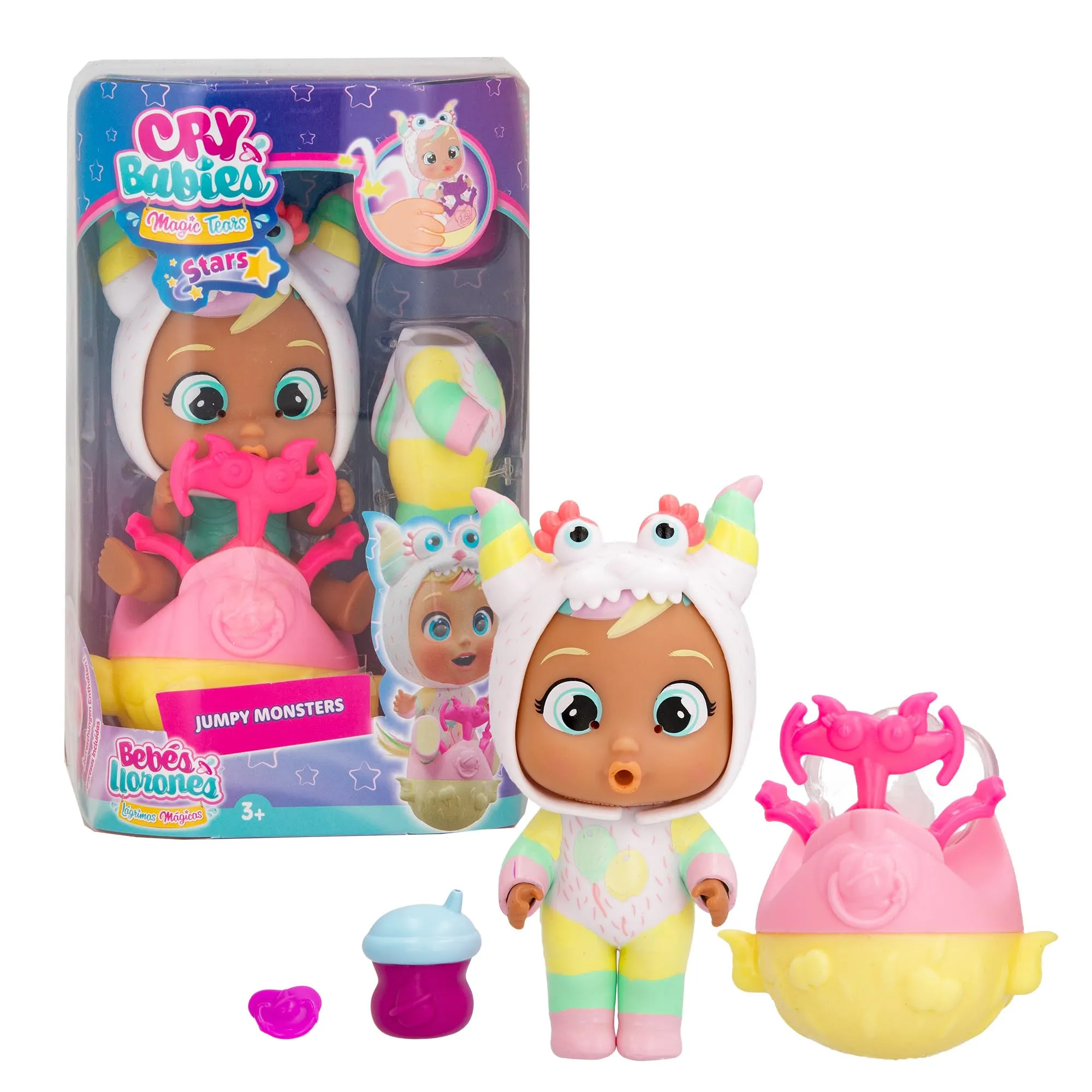 Cry Babies Magic Tears Jumpy Monsters, Stars Nunu, Bambola Collezionabile Bambola Collezionabile con Pigiama Mostriciattolo, Giocattolo Bambine e Bambini +3 Anni