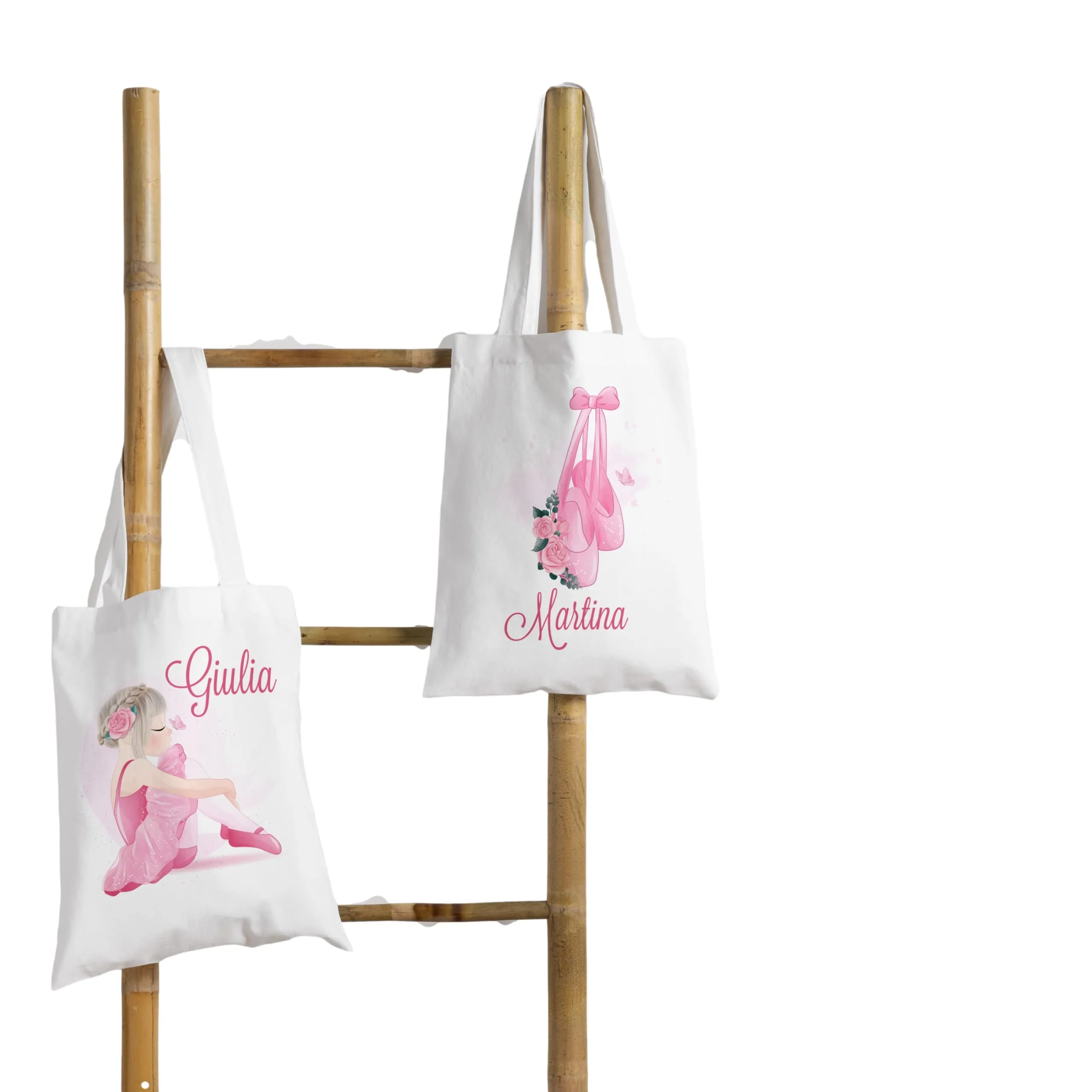 Shopper borsa sacca personalizzata con nome per ballerina di danza classica portacambio portscarpette teneri disegni idea regalo scuola di danza saggio di ballo
