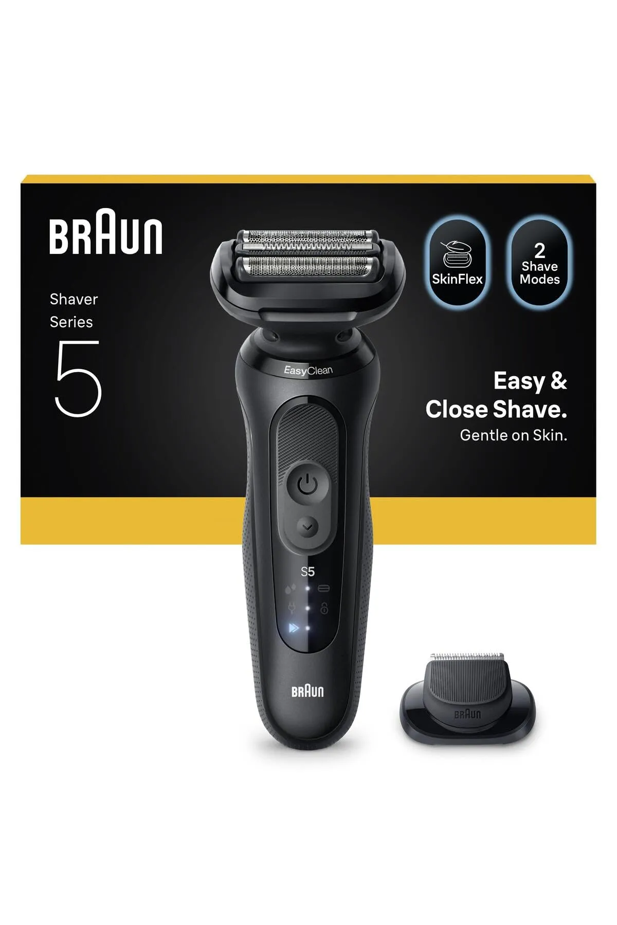 Braun Serie 5 Rasoio elettrico, fino a 50 minuti, tappo di precisione per rifinitore senza fili, rasoio da uomo a umido e asciutto, 100% impermeabile, 52-N1200S, nero