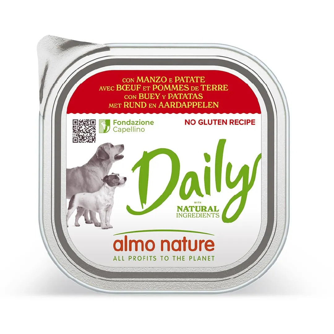 almo nature Daily, Alimento Umido per Cani Adulti con Manzo e Patate - Confezione da 2.7 kg (9 x 300 g)
