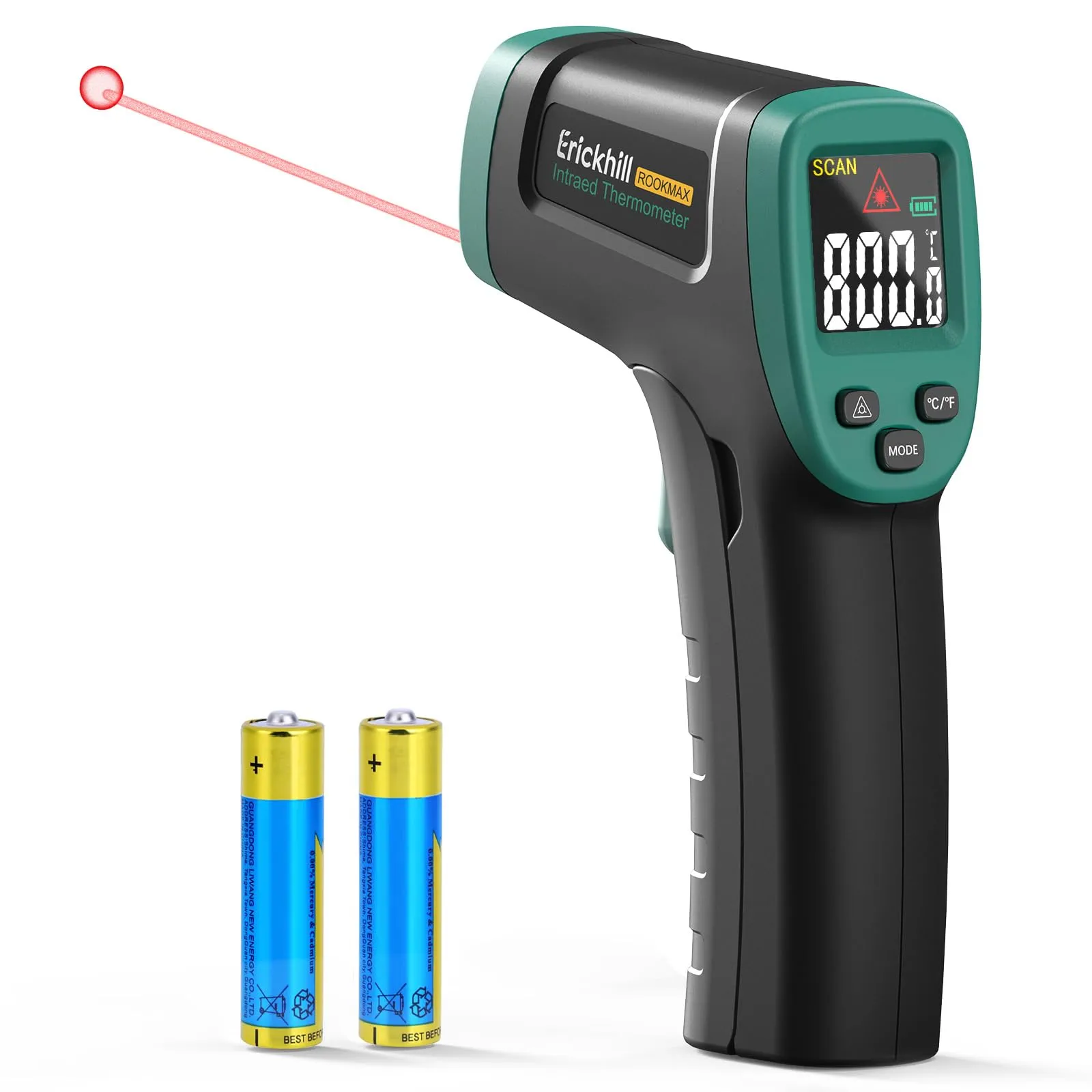 ERICKHILL Termometro a infrarossi da -50 °C a 800 °C, termometro laser digitale senza contatto con display LCD, emissività regolabile, adatto per cottura, grigliate, congelamento e industria