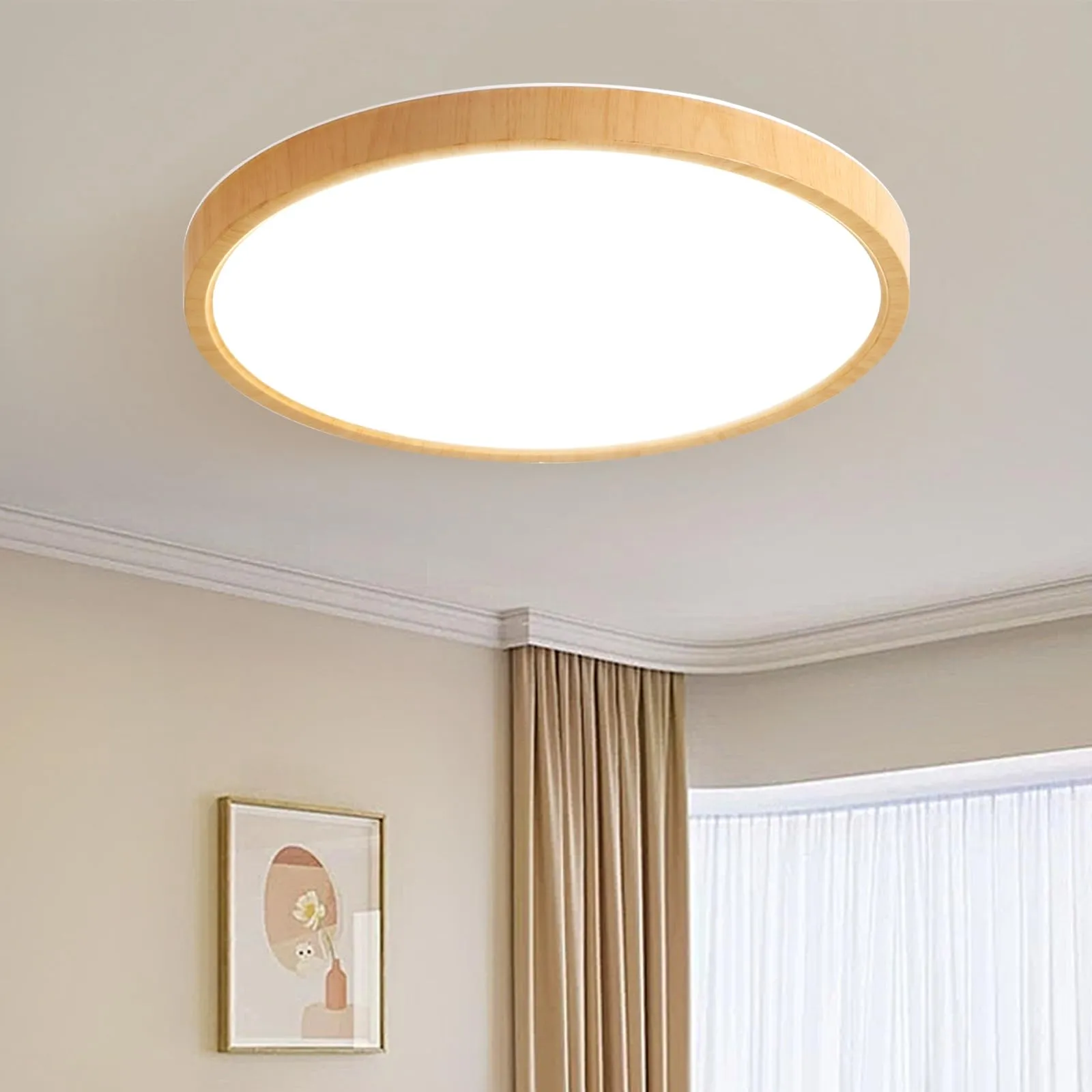 Plafoniera Led Soffitto Con Venature Del Legno,Montaggio Ad Incasso,Moderno Ultrasottile Plafoniera Led,24W 3000K/4000K/6000K Selezionabile,Rotondo Plafoniera Soffitto Per Soggiorno Cucina