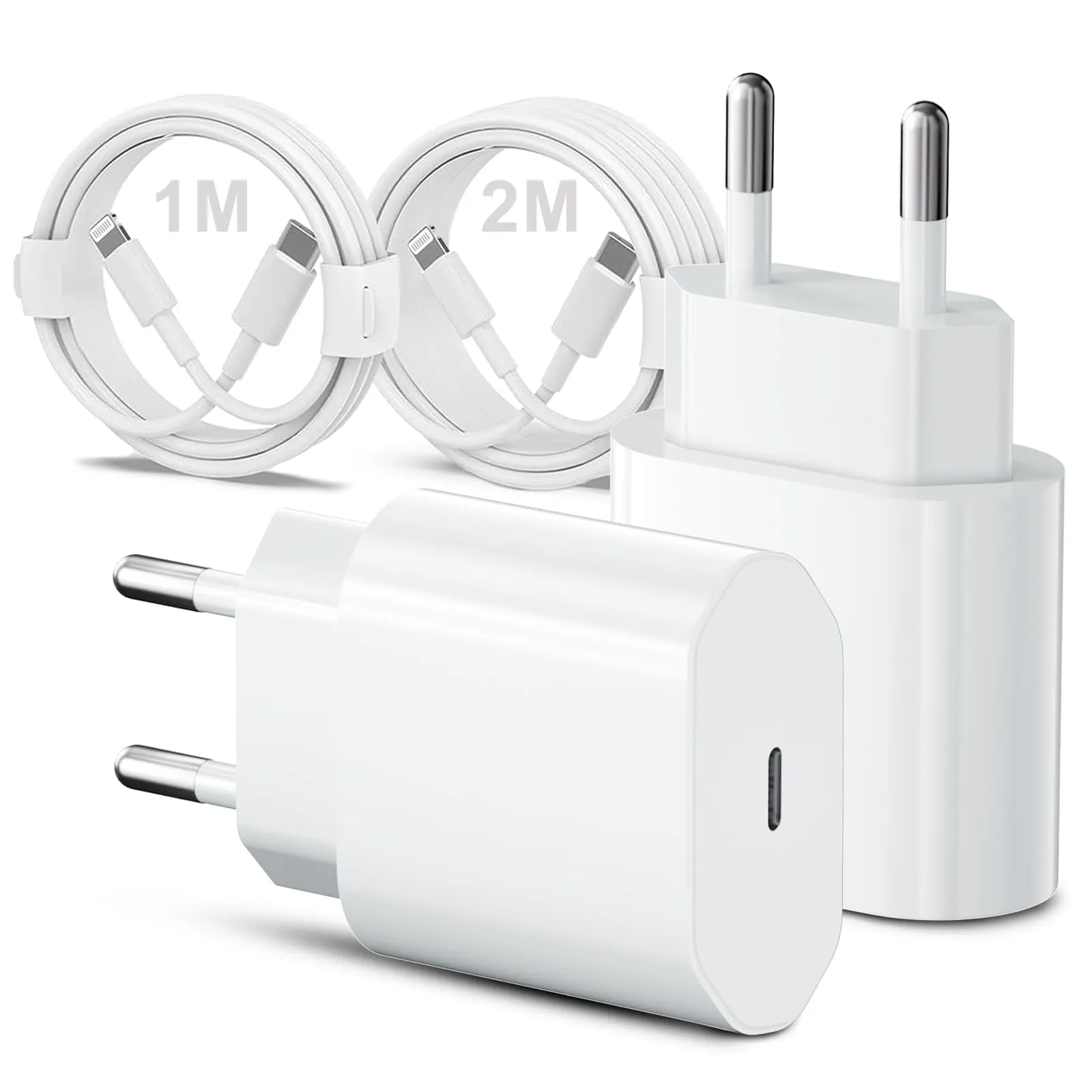 Confezione da 2 caricabatterie rapido USB C con cavo di ricarica per iPhone 2 m e 1 m, cavo di ricarica rapida per i Phone 14/13/12/11/Pro Max/Mini/SE/Xr/X/Xs Max, Pad, cavo e spina di alimentazione