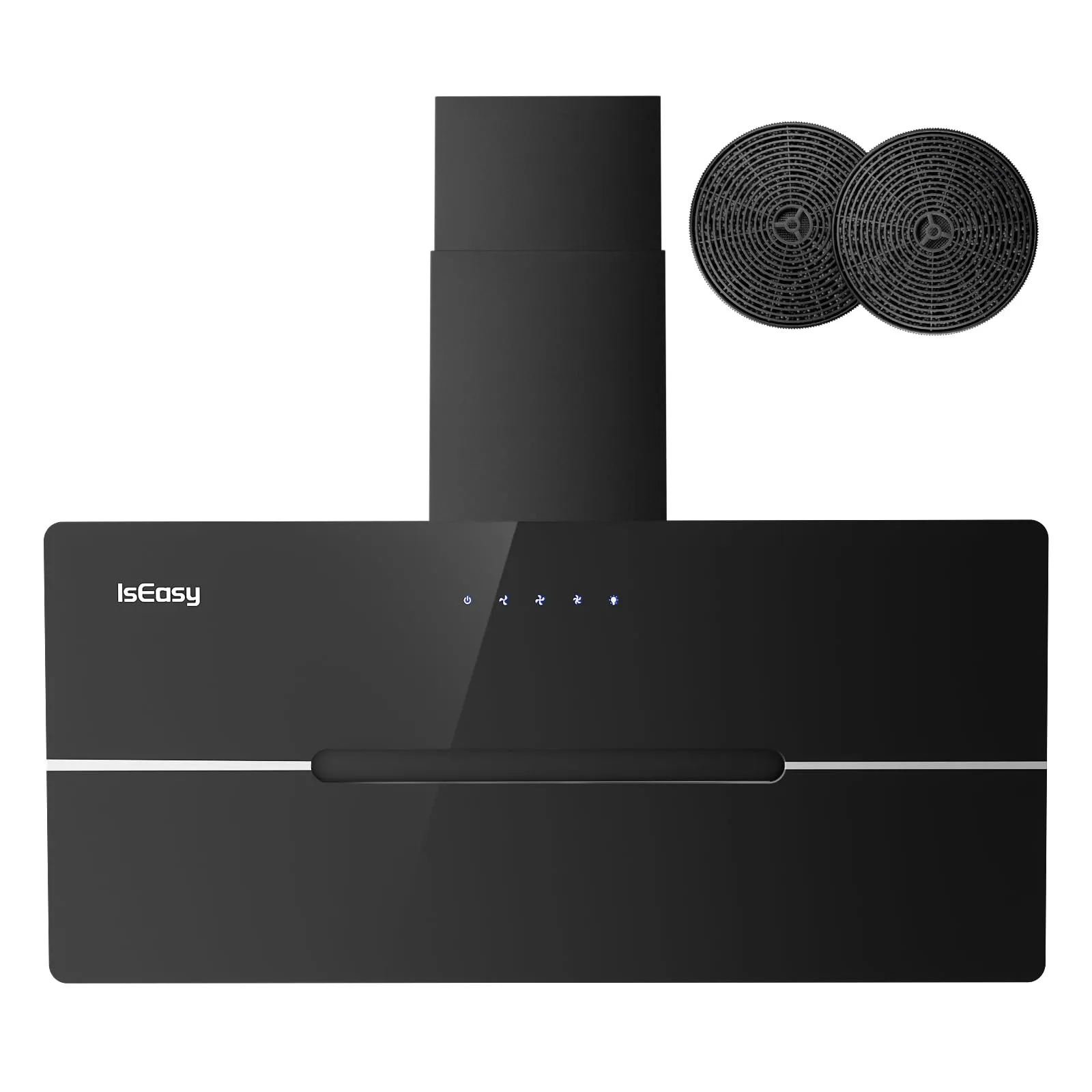 IsEasy Cappa Aspirante 90cm, Cappa Cucina di Scarico/Ricircolo con 524 m³/h Forte Potenza di Aspirazione, 3 Livelli di Regolazione, Funzionamento Touch, 58 dB, Nero, Efficienza A++