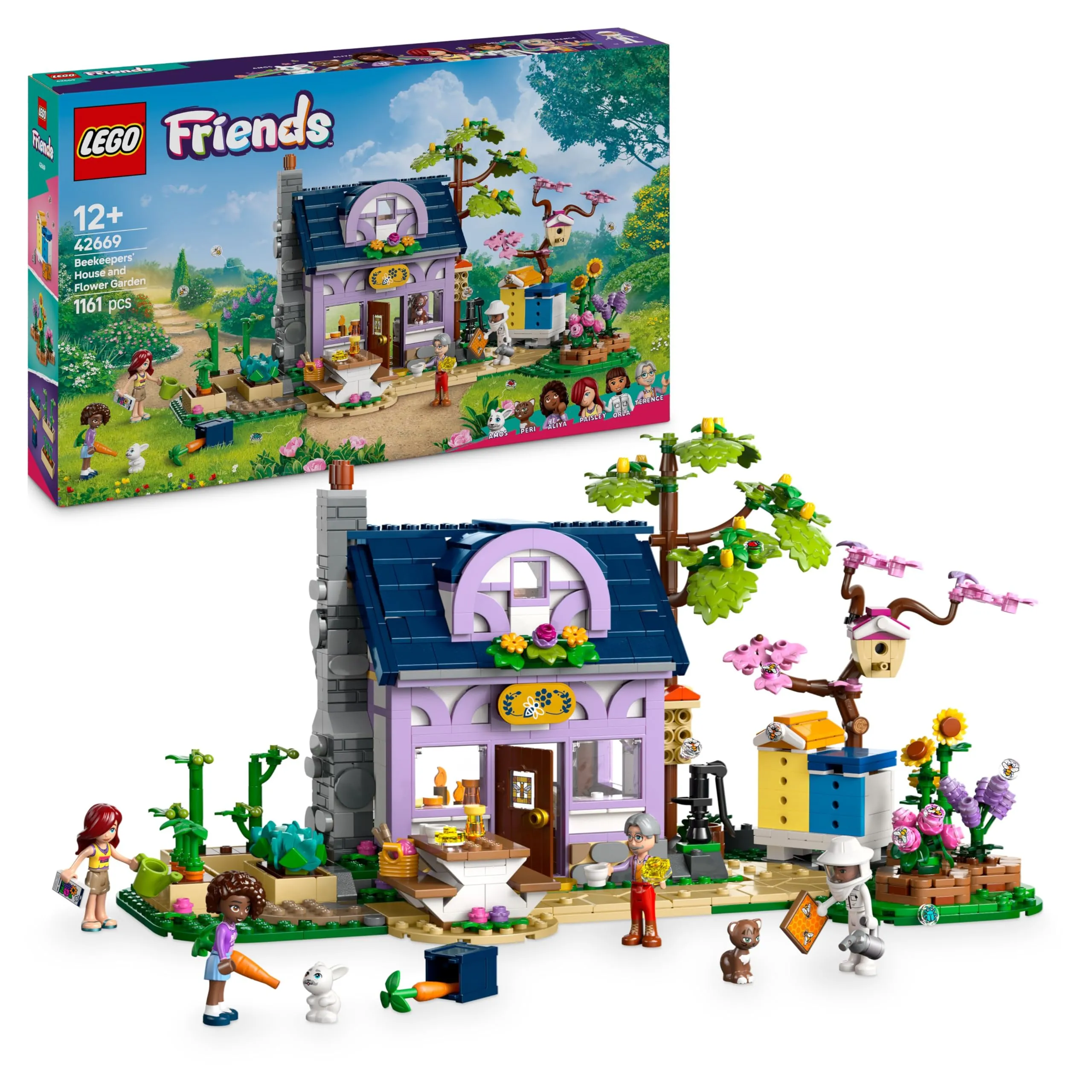 LEGO Friends Casa degli Apicoltori e Giardino Fiorito - Giocattolo Creativo con 4 Mini Bamboline, Figure di Gatto e di Coniglio con Accessori - Regalo per Bambine e Ragazze da 12 Anni in su - 42669