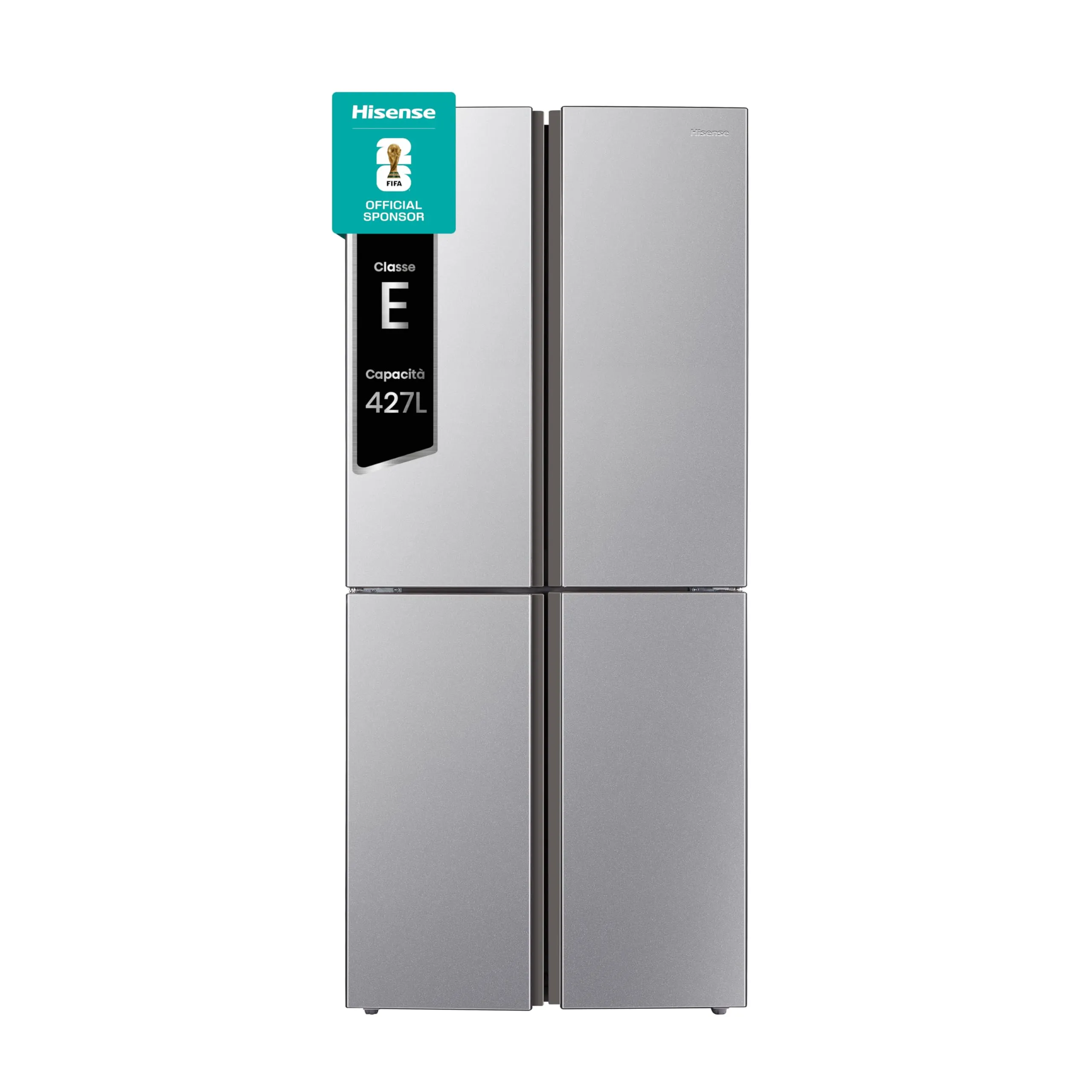 Hisense MQ79426SE Frigorifero Americano Quattro Porte, Grande capacità 427 litri, Finitura Argento, Total No Frost, Classe E, Illuminazione LED, Sistema Multi Air Flow, Holiday mode