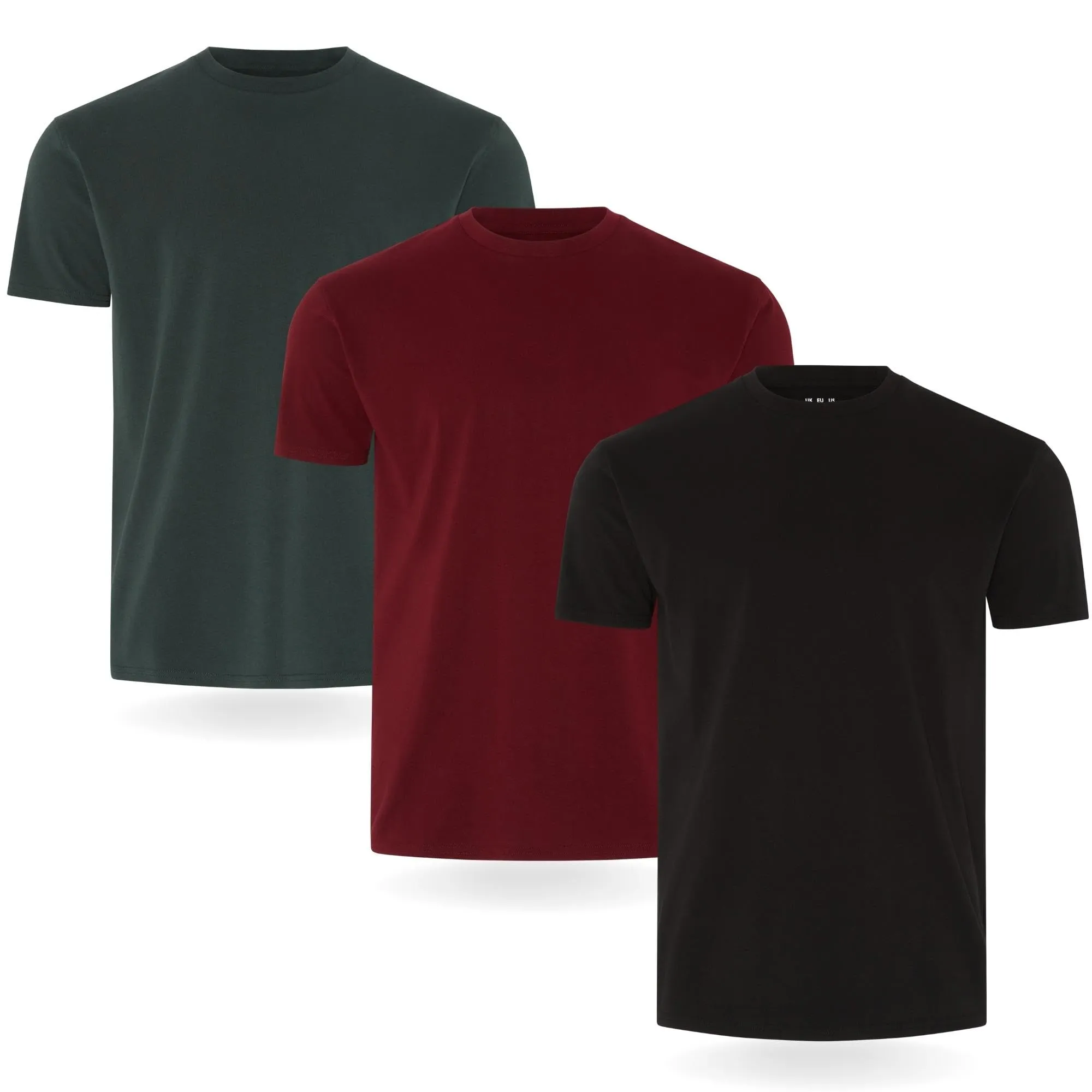 FM London confezione da 3/5 Maglietta da uomo, T-shirt premium con design leggermente aderente, Maglietta super morbida realizzata in cotone 100%, Nero, Bordeaux, Verde (3 pezzi), L