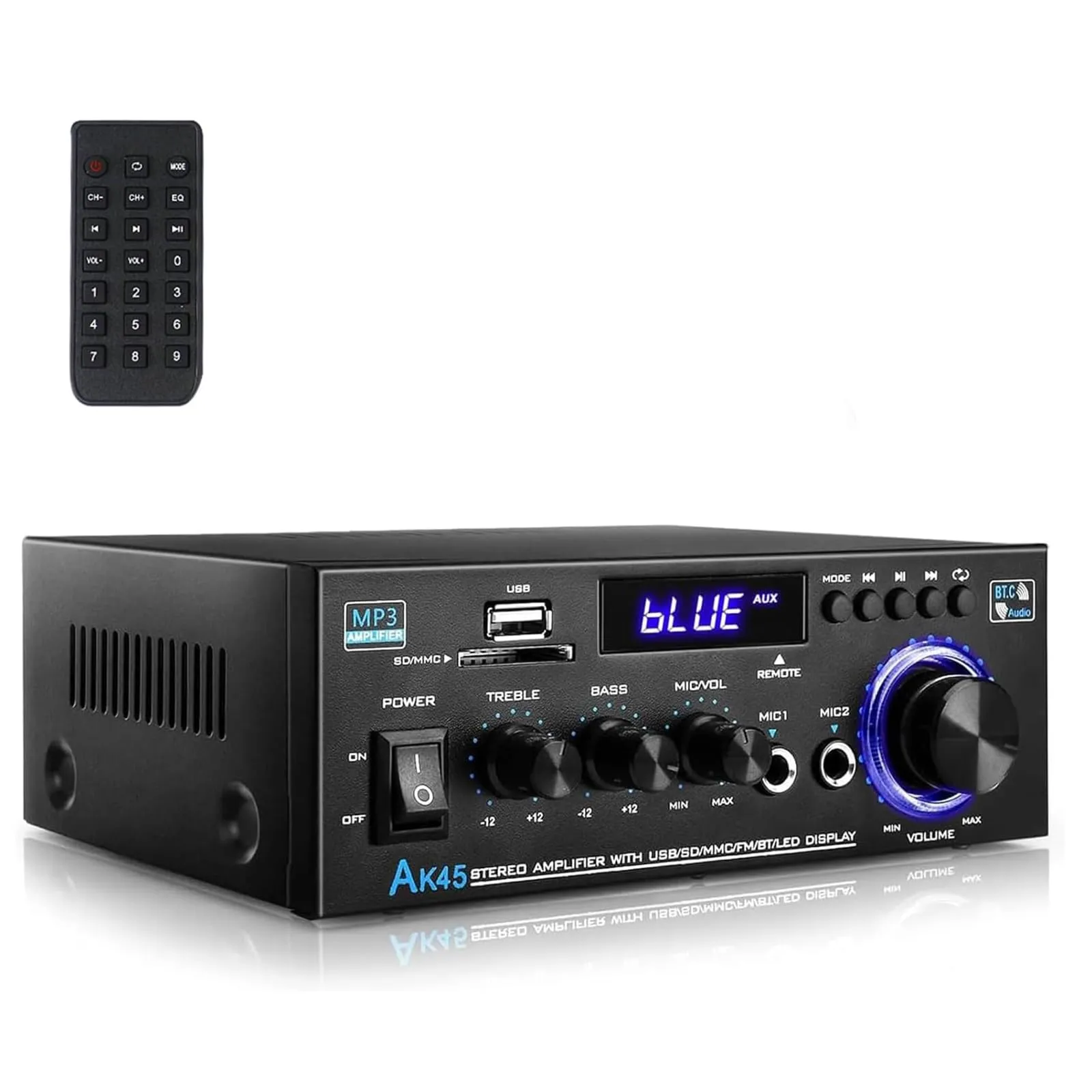 Romicta Amplificatore Audio, Amplificatore HiFi, Amplificatore stereo 600W 2 canali, Bluetooth 5.0, 12V 220V display LCD, Hi-Fi, radio FM portatile, Scheda SD Card/USB, per la casa o per l'auto