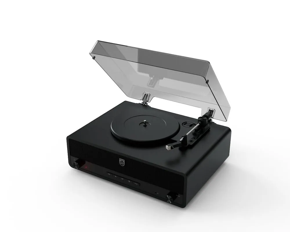 Philips CENTURY TAV3000B/10 - Giradischi Bluetooth "The Stevie", giradischi retrò a 3 velocità con altoparlanti stereo integrati, Bass-Reflex, Auracast, USB, RCA e uscita cuffie