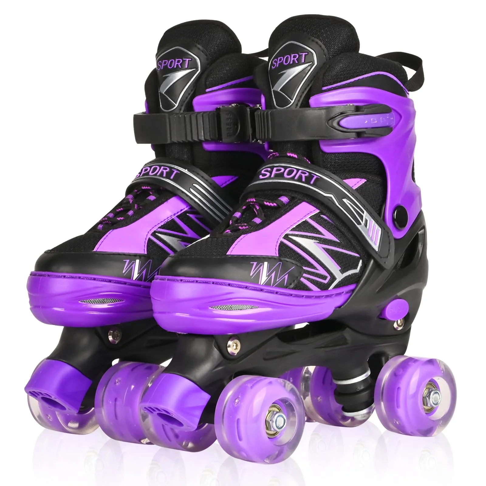 Pattini a rotelle per bambini ragazze ragazzi principianti, 4 misure regolabili per bambina e bambino con ruote luminose, pattini a rotelle nero e viola per lo sport (Grande_36-40 EU)
