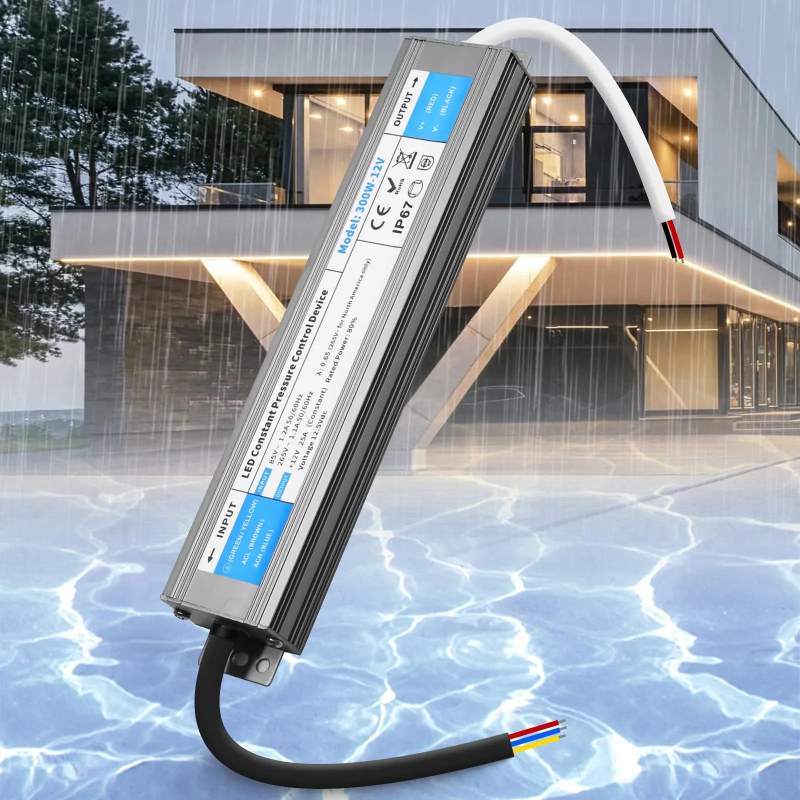 SUCIKORIO 12V 300W Impermeabile Alimentatore LED Esterno IP67, Ultra Sottile Trasformatore LED Driver AC 220V a DC 12 Volt 25A 300W Trasformatori Adattatore LEDs a Tensione Costante Senza Sfarfallio