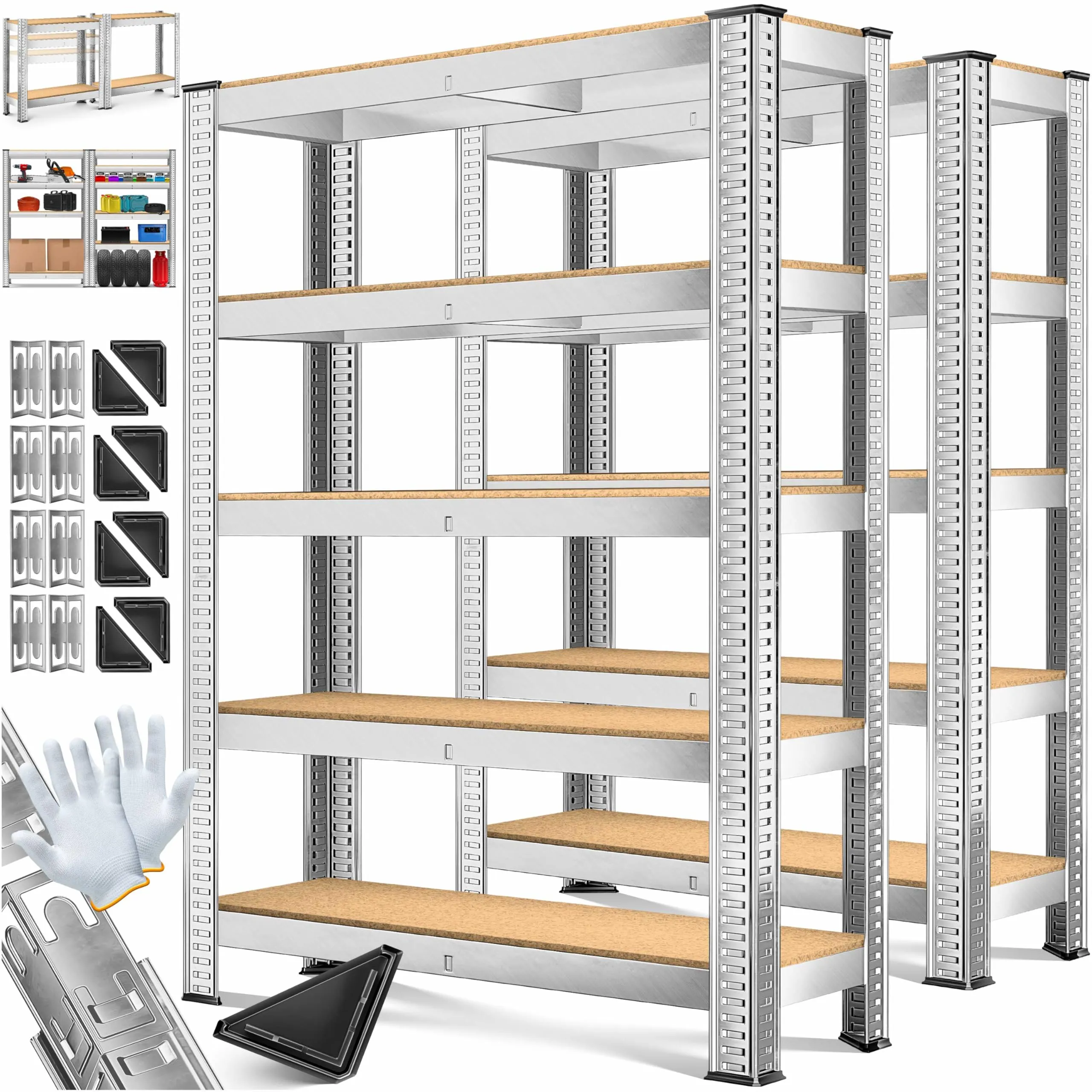 MASKO® Set di 2 Scaffali di Magazzino Scaffali per Servizio Pesante, 2x 180x90x40cm 5 ripiani, per Cantine, Pannelli MDF, in Metallo, Senza Bulloni, Nero - 875kg