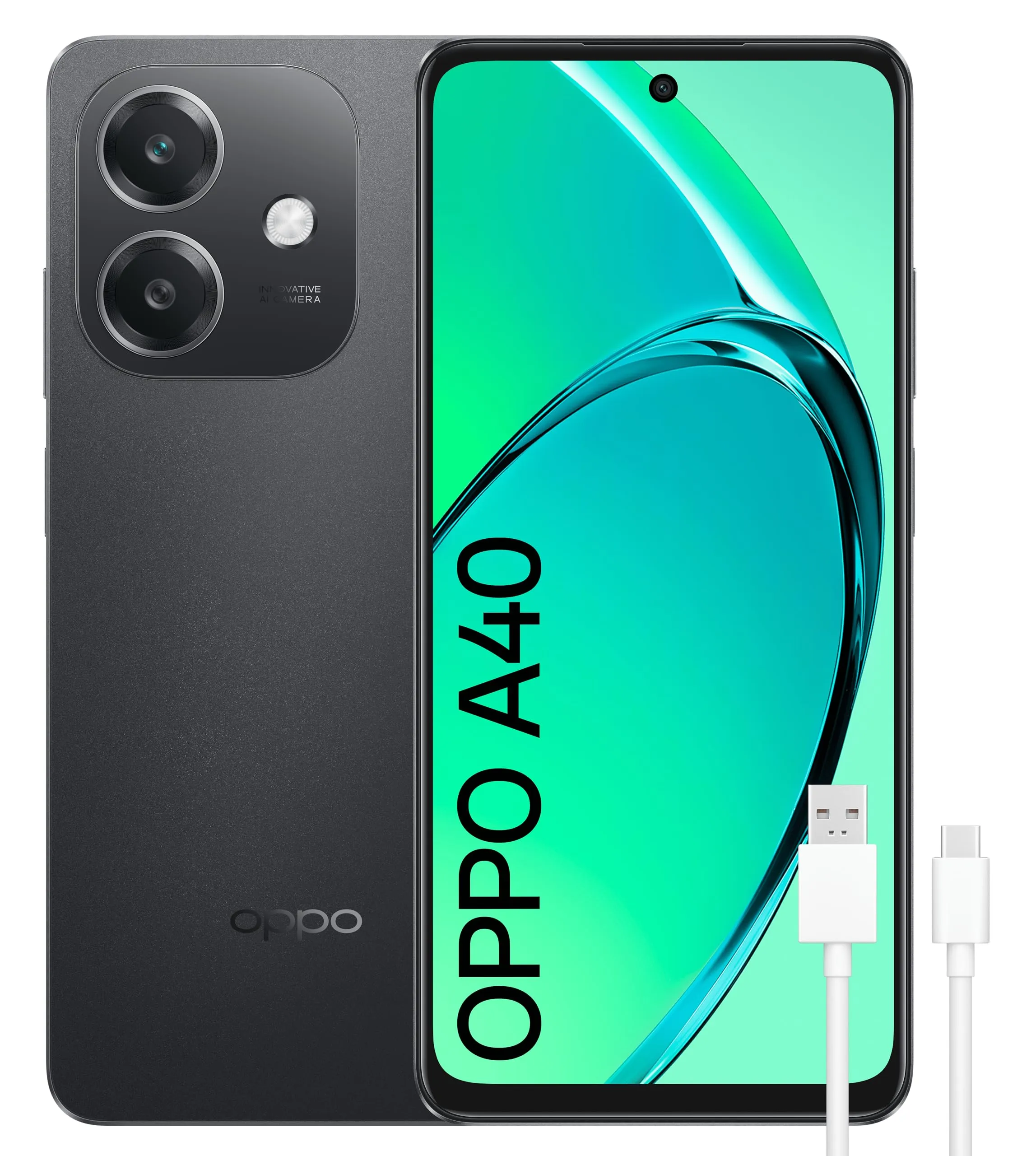 OPPO A40 – Smartphone sbloccato, 8 GB(4 GB+4 GB) 128 GB, Schermo HD+ LCD 6.7", Fotocamera 50+2+8 MP, Android, Batteria 5100 mAh, Ricarica Rapida 45 W - Nero