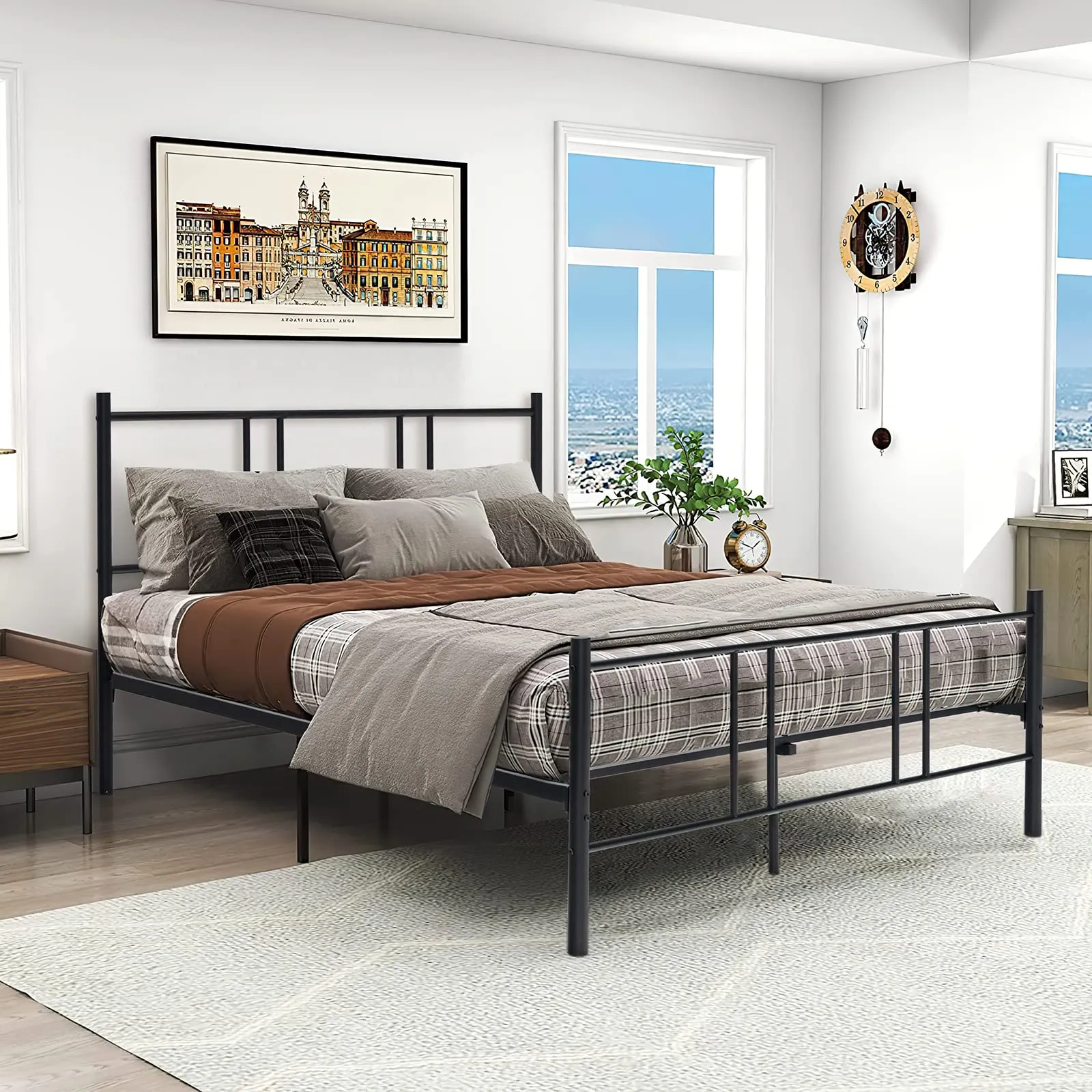 COSTWAY Telaio da Letto in Metallo, Struttura Letto Moderna con Testiera e Pediera, Piattaforma Letto con Doghe in Acciaio, Carico Massimo 300kg (200cm x 160cm)