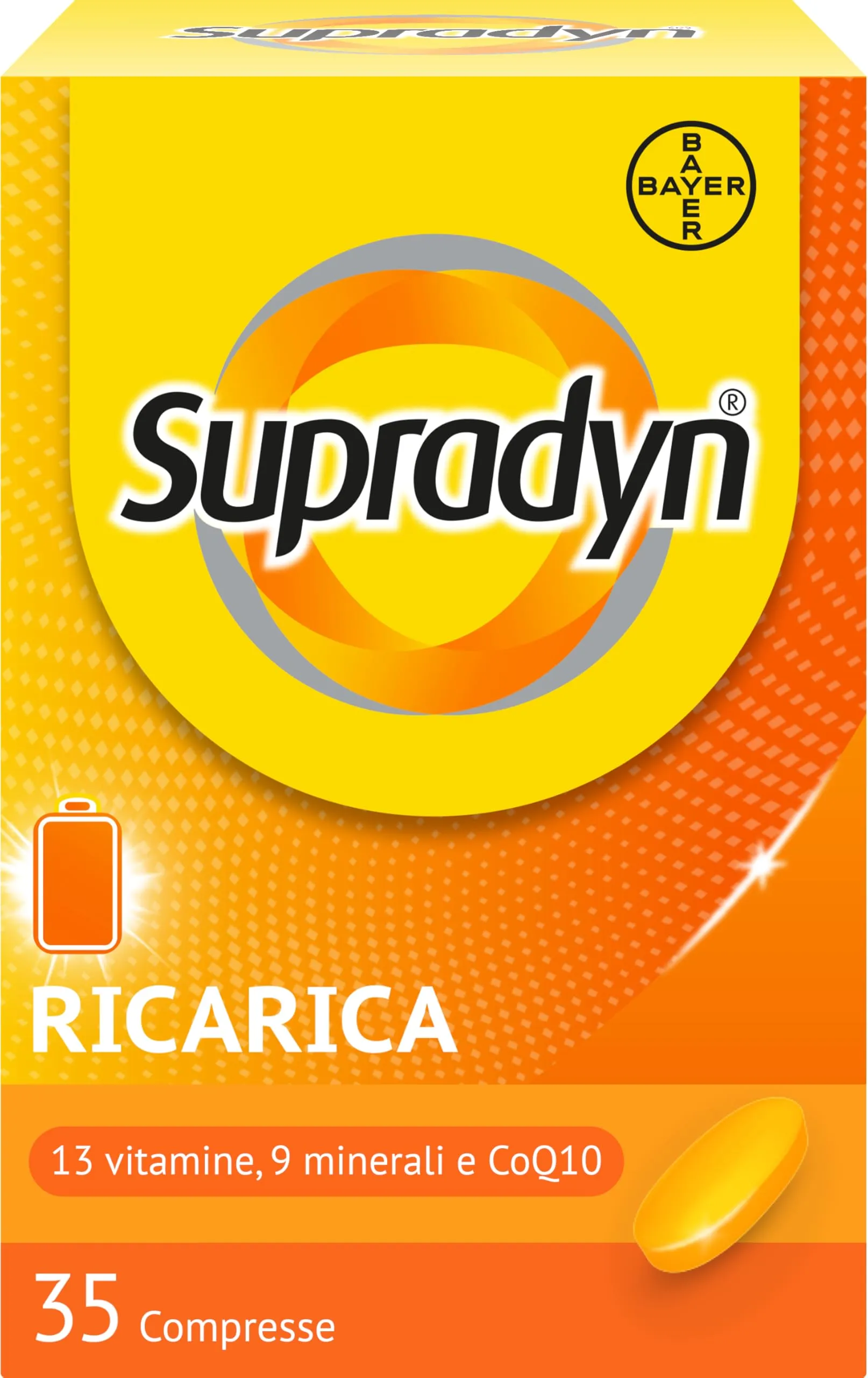 Supradyn Ricarica Multivitaminico Completo Vitamine e Minerali per Adulti, Integratore Vitamine A, B, C, D3, E, K, Magnesio, Calcio, Zinco, Selenio e CoEnzima Q10, 35 Compresse Rivestite