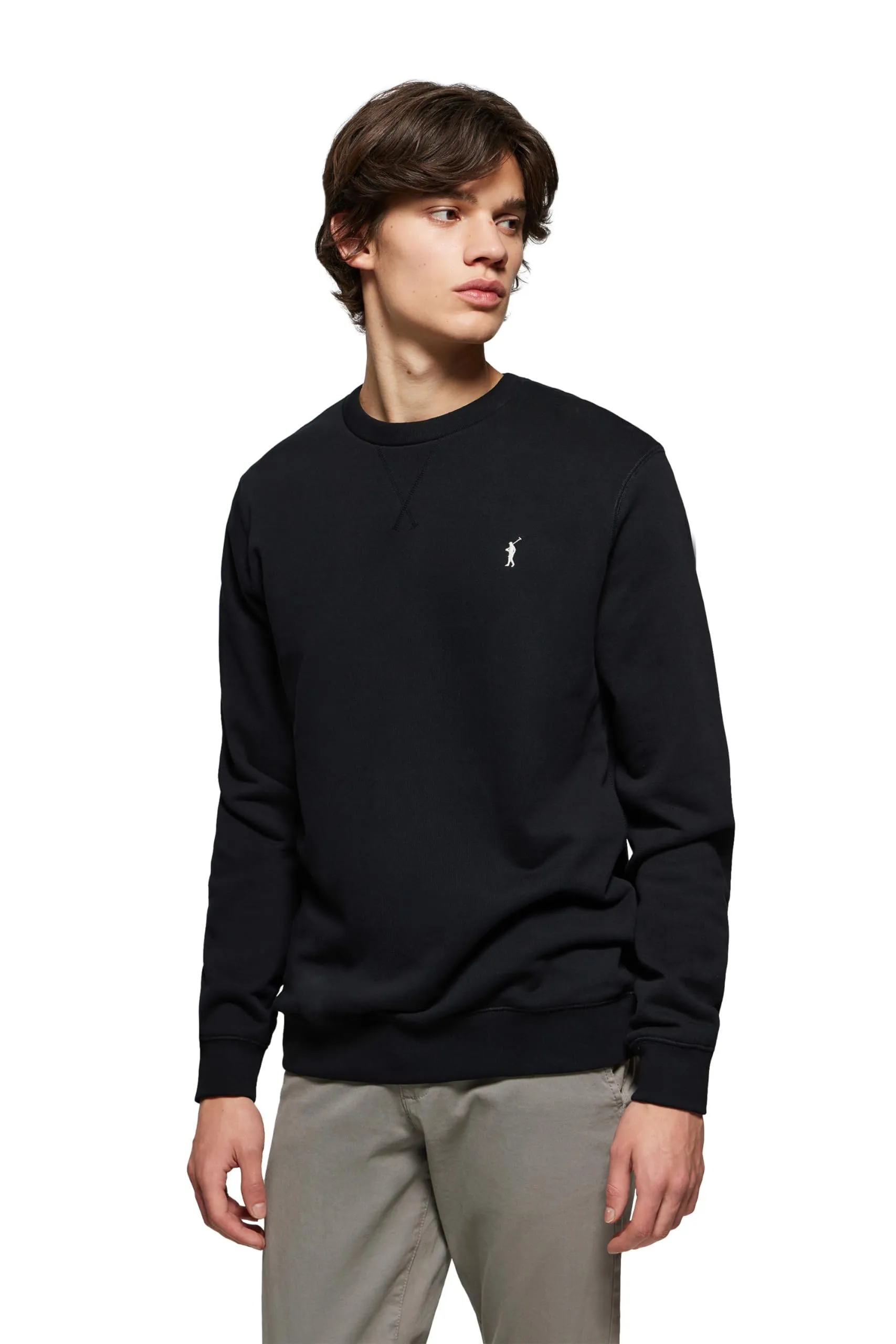 Polo Club Felpa Uomo a Girocollo con Logo Nero - Sweatshirt Senza Cappuccio Crewneck 100% Cotone