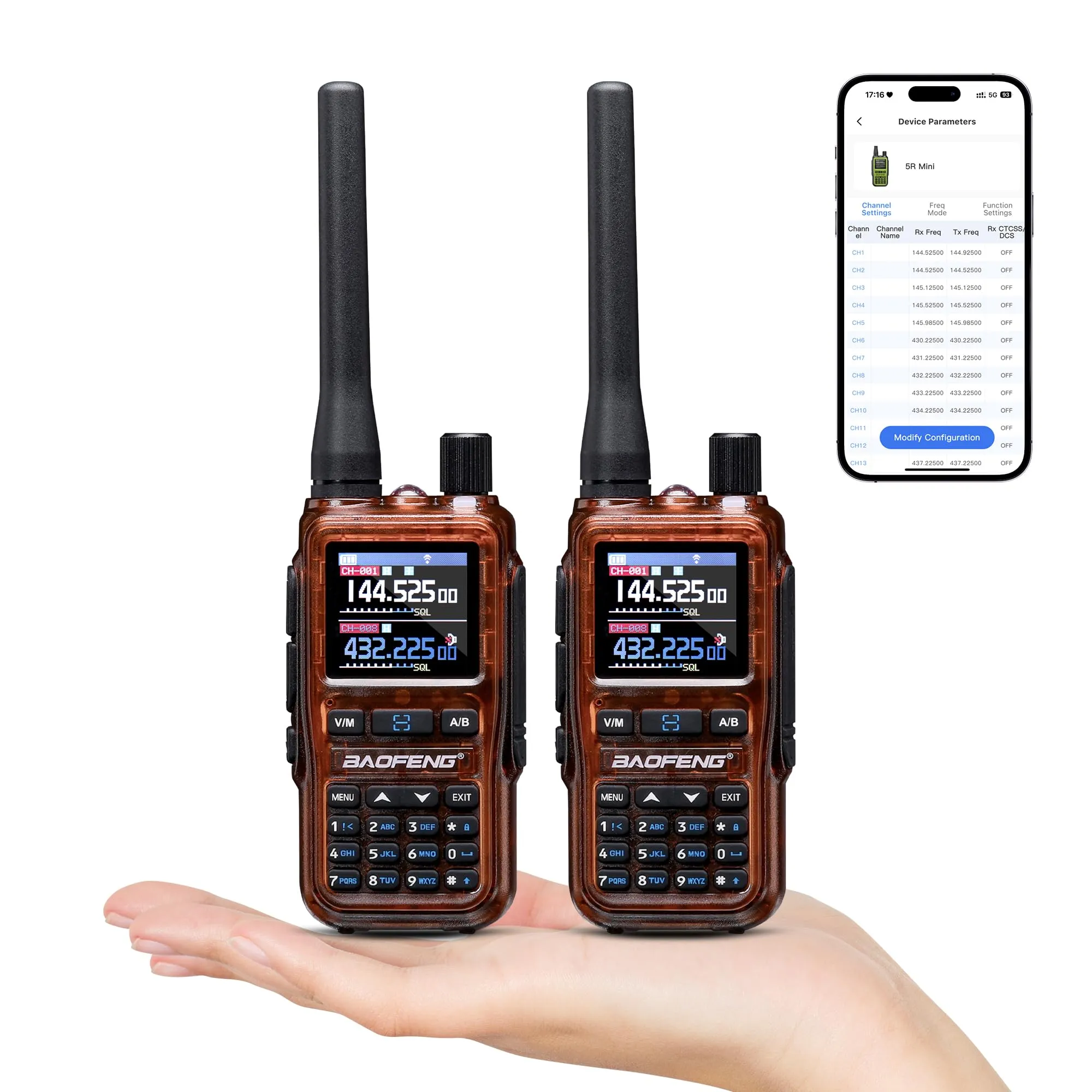 BAOFENG Radio portatile a due vie, radio amatoriale a doppia banda con programmazione app Wi-Fi, 999 canali, ricarica USB-C