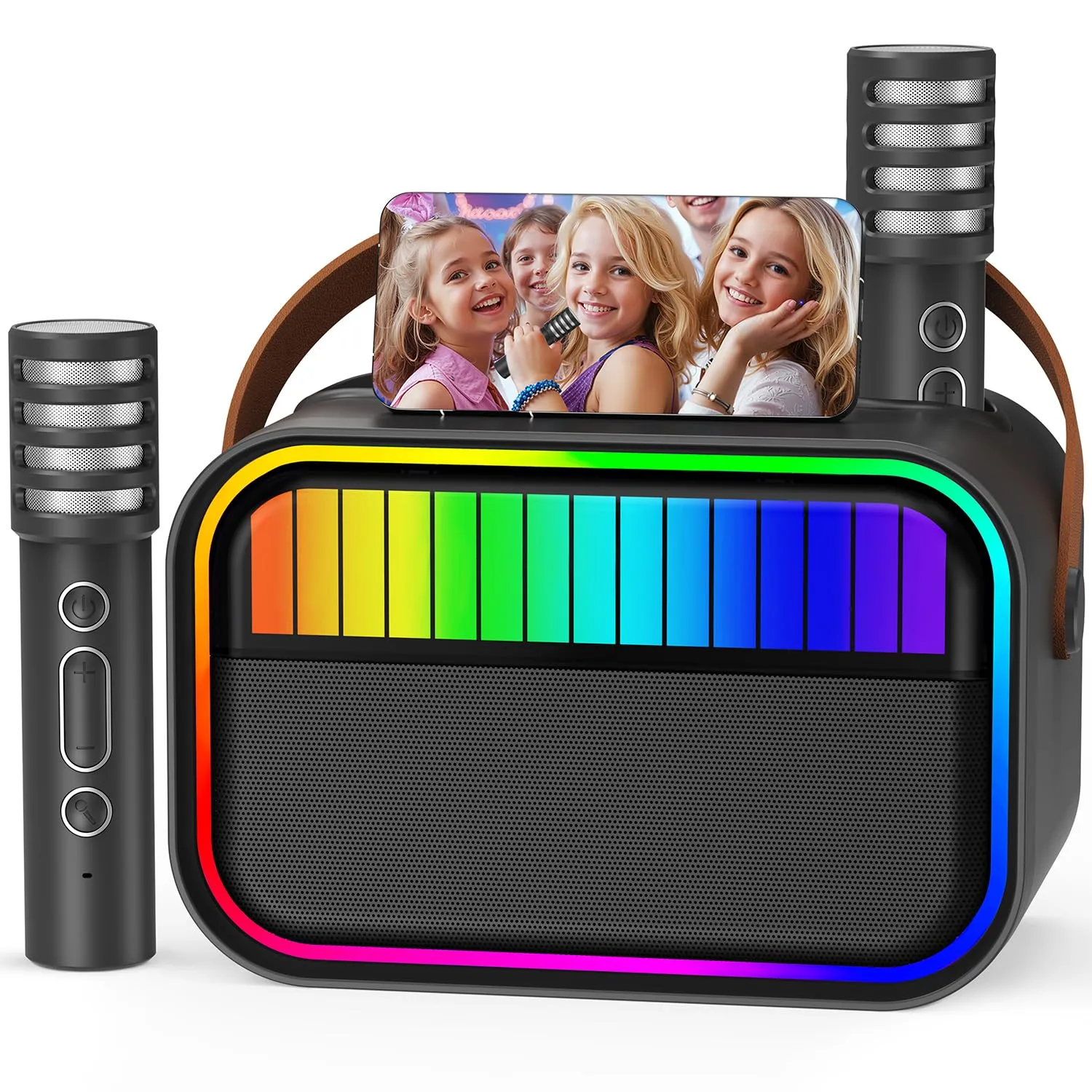Macchina Karaoke per Bambini e Adulti, Giocattoli per Bambini dai 3 ai 12 Anni, Regali di Compleanno per Bambine, Altoparlante Karaoke Bluetooth Portatile con 2 Microfoni, Regali per Bambine (Nero)