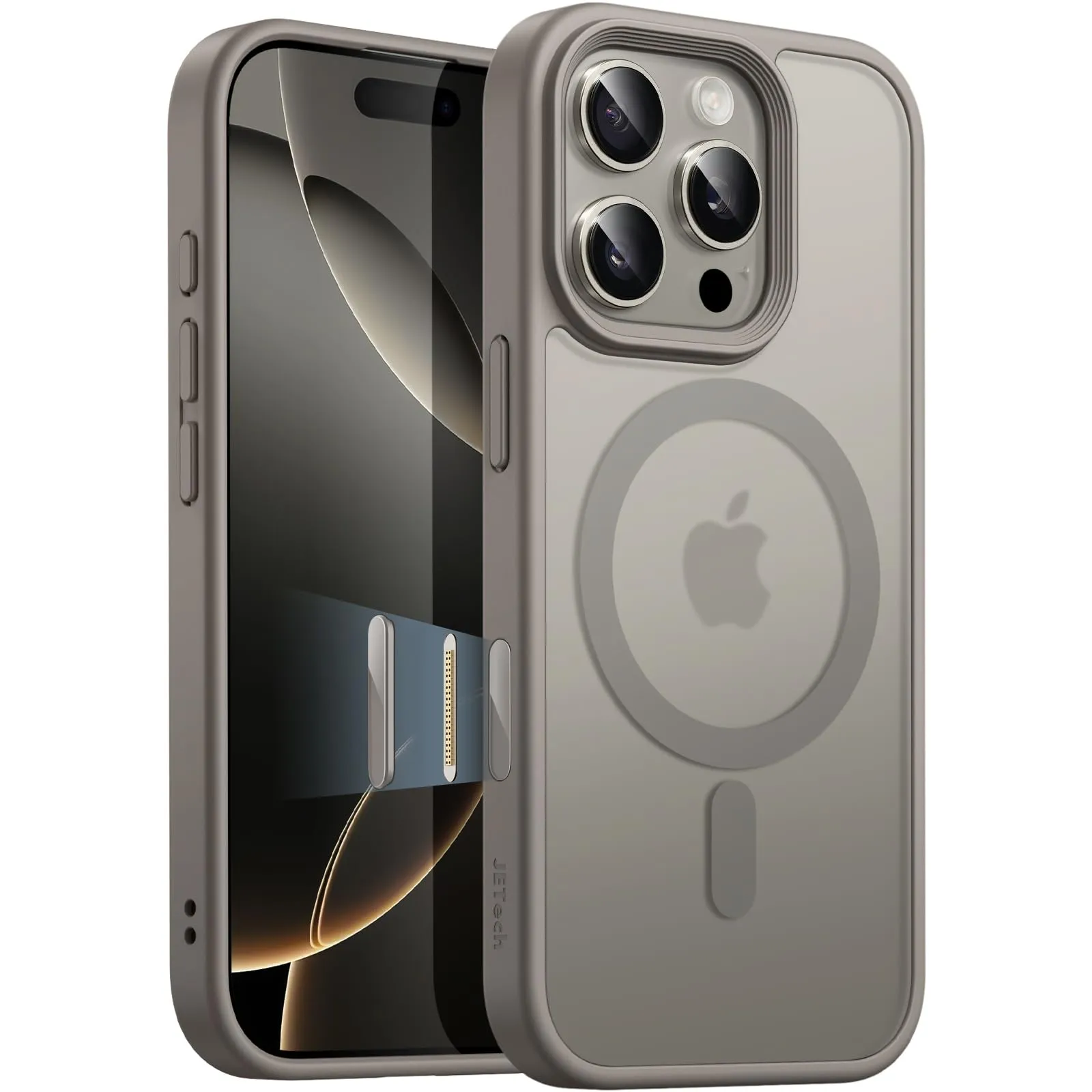 JETech Cover Magnetica per iPhone 16 Pro Max 6,9 Pollici con Controllo Fotocamera Pulsante Cattura, Compatibile con MagSafe, Custodia Traslucida Opaca Posteriore Sottile Antiurto (Titanio Naturale)