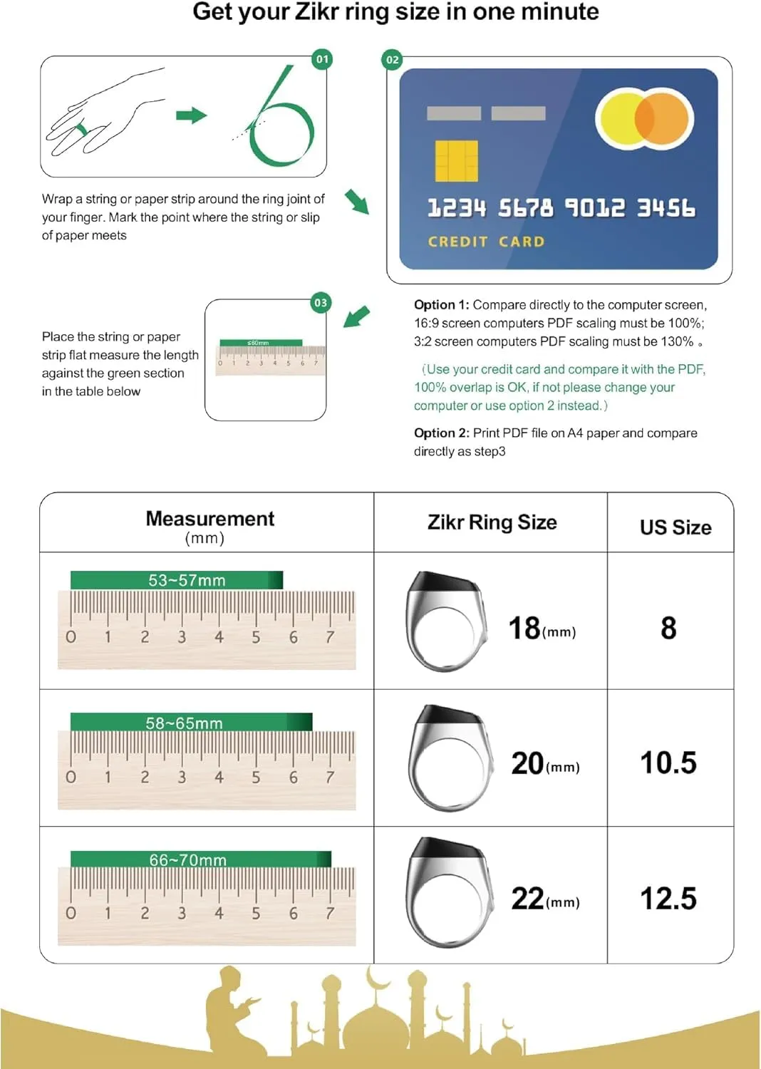 shengyi Smart Tasbih Tally Contatore Anello per Musulmani Zikr Digital Tasbeeh 5 Tempo di preghiera (18 mm)