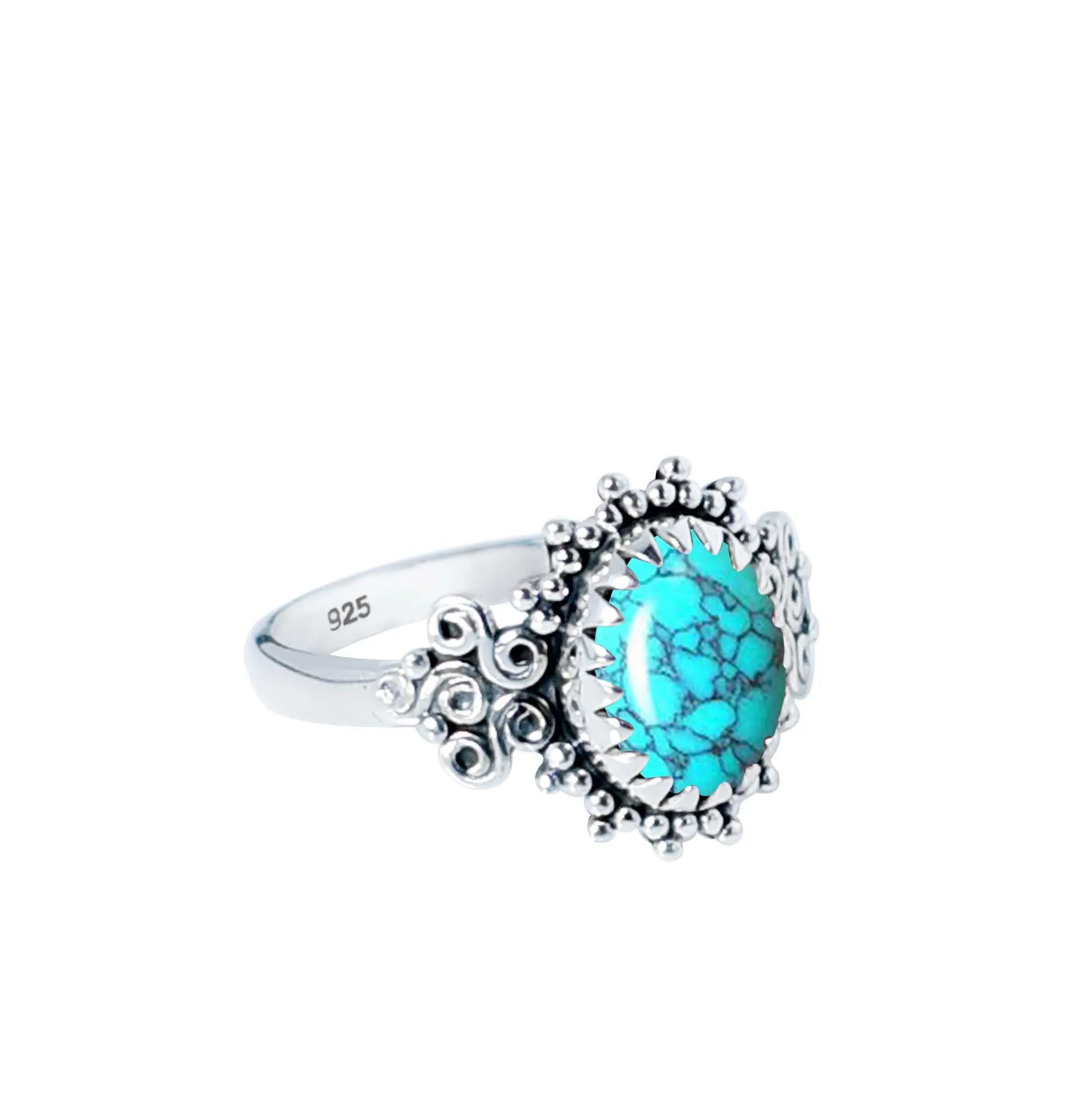 Anello turchese fatto a mano in argento sterling 925 per donna, gioiello quotidiano per compleanno, regalo di Natale per lei, anello con pietra preziosa turchese tibetana, misura 7