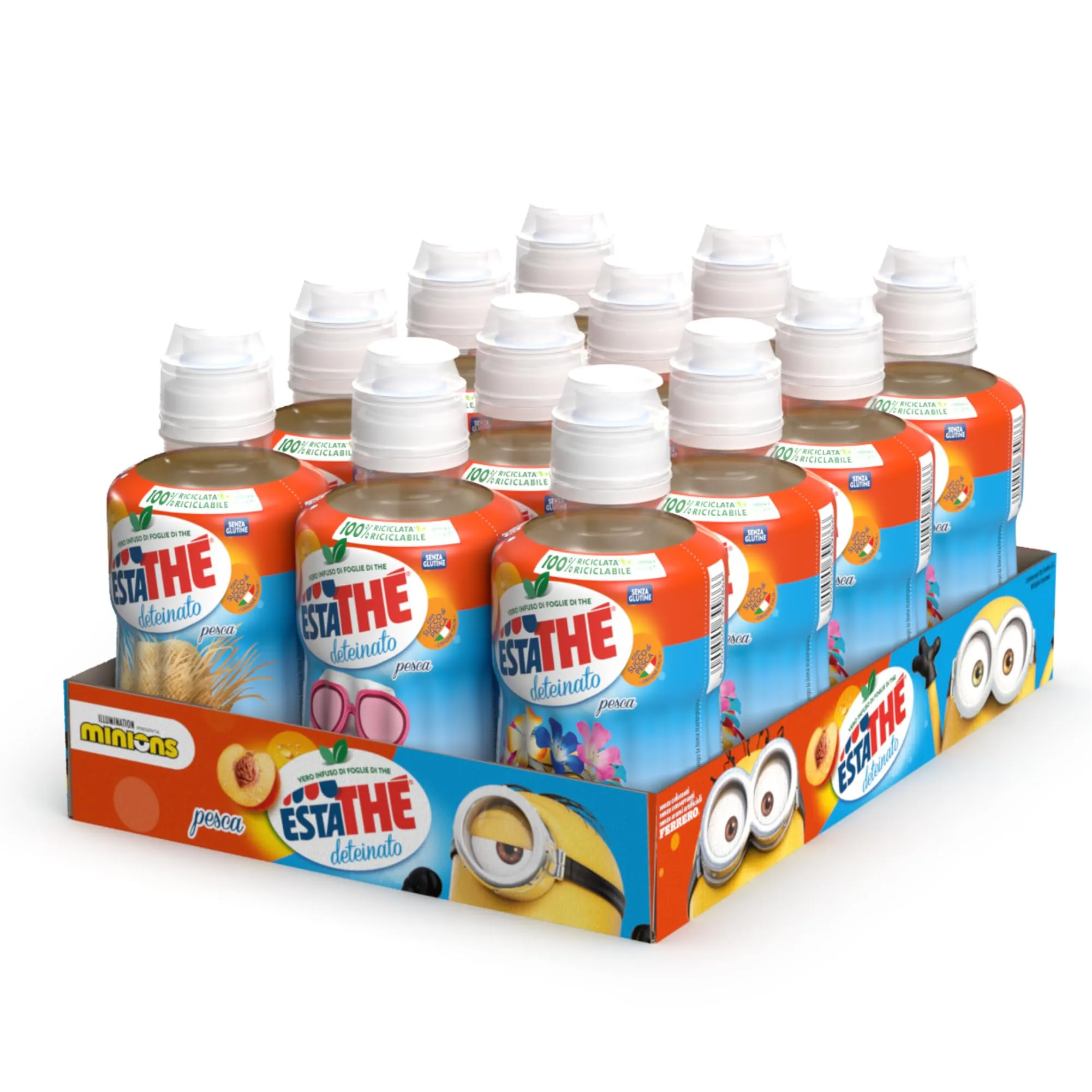 Estathé Deteinato Pesca - The Freddo Deteinato con Vero Infuso di Foglie di The e Succo di Pesca, Bevanda Analcolica Senza Glutine, 12 Bottiglie da 250 ml