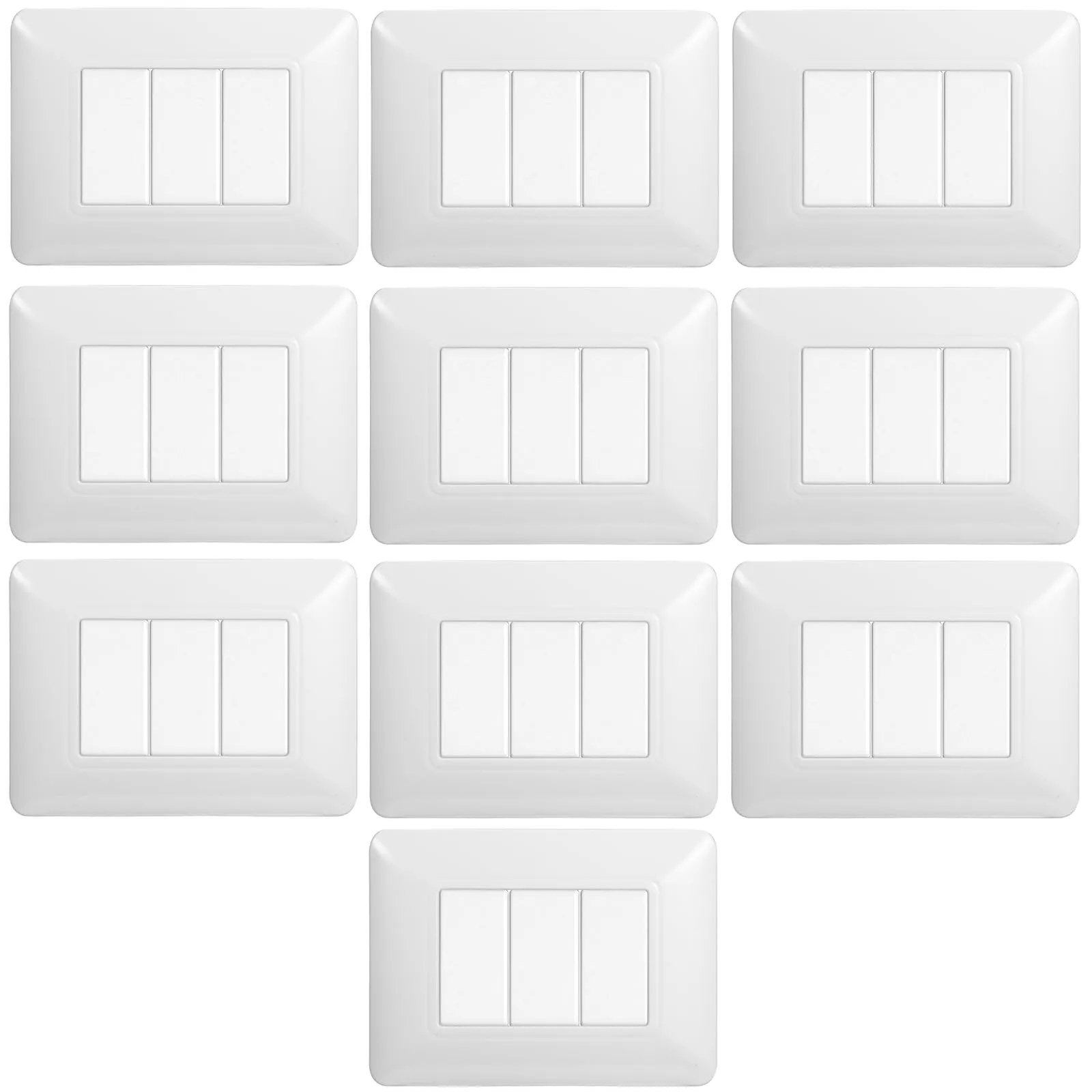 CONFEZIONE DA 10 PLACCHE IN TECNOPOLIMERO, COMPATIBILE CON BTICINO MATIX, 3 MODULI/POSTI, COLORE BIANCO, ALTA QUALITA', DESIGN ELEGANTE E MODERNO, PER INTERRUTTORI/PRESE, SERIE CIVILE
